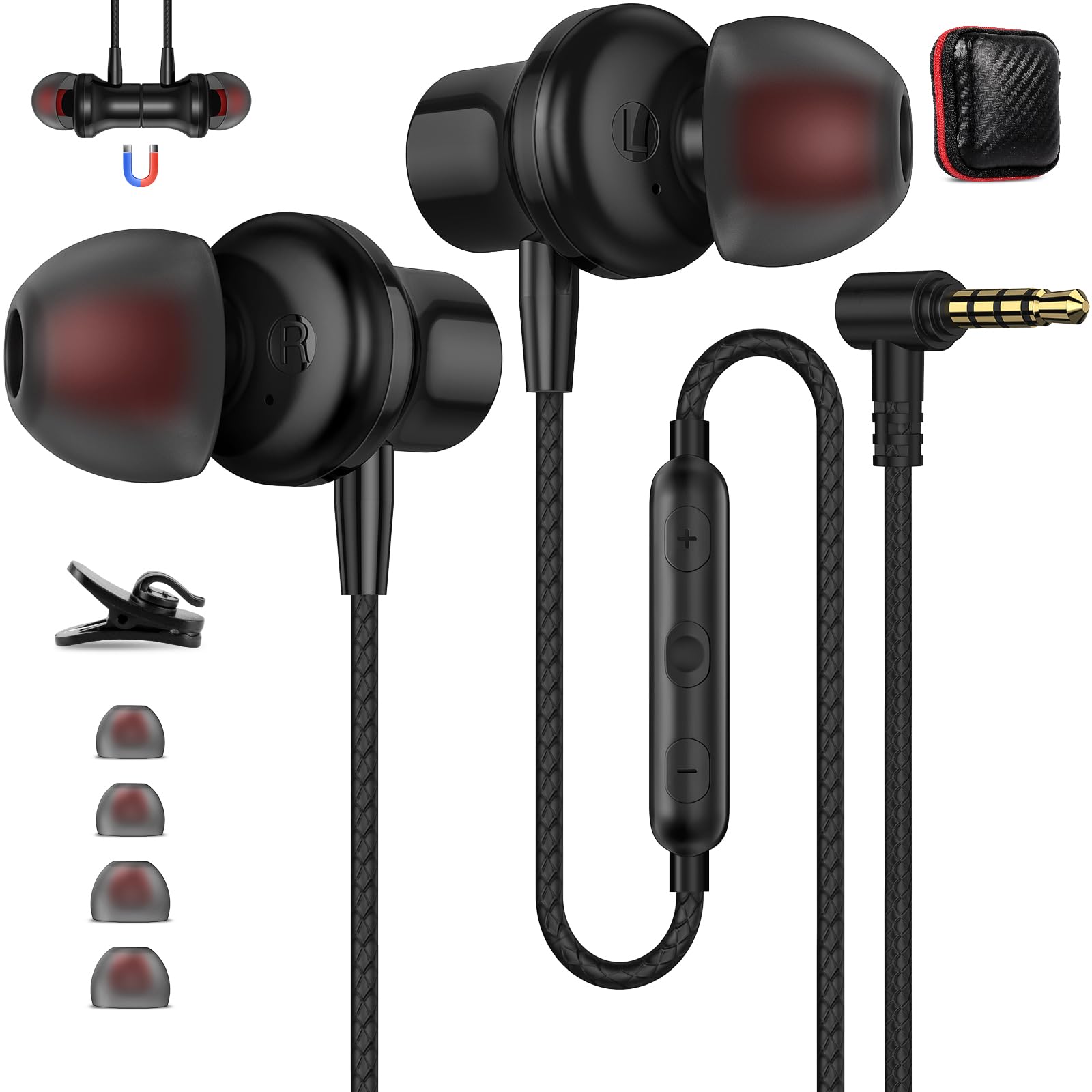 ASKUBSKU 3.5mm Wired Earbuds with Microphone - 5.9ft Tangle-Free Cord, Noise Cancelling Headphones, HiFi Stereo Sound & Volume Control - Perfect for Laptop, Chromebook, PC, Gaming & Office Work