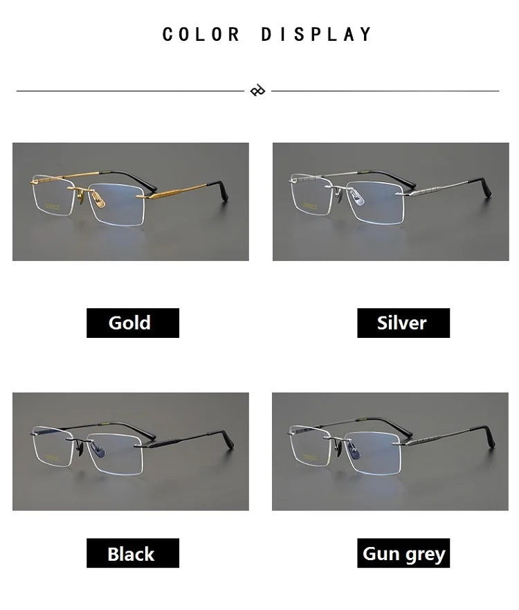 Unisex Rimless Square Titanium Eyeglasses 91092 - Lightweight Durable Frame for Work, Reading & Fashion