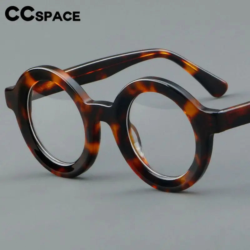 CCspace Unisex Full Rim Round Acetate Eyeglasses 57151 - Stylish & Lightweight Frame for Men & Women - Perfect for Reading, Working & Daily Fashion Accessory