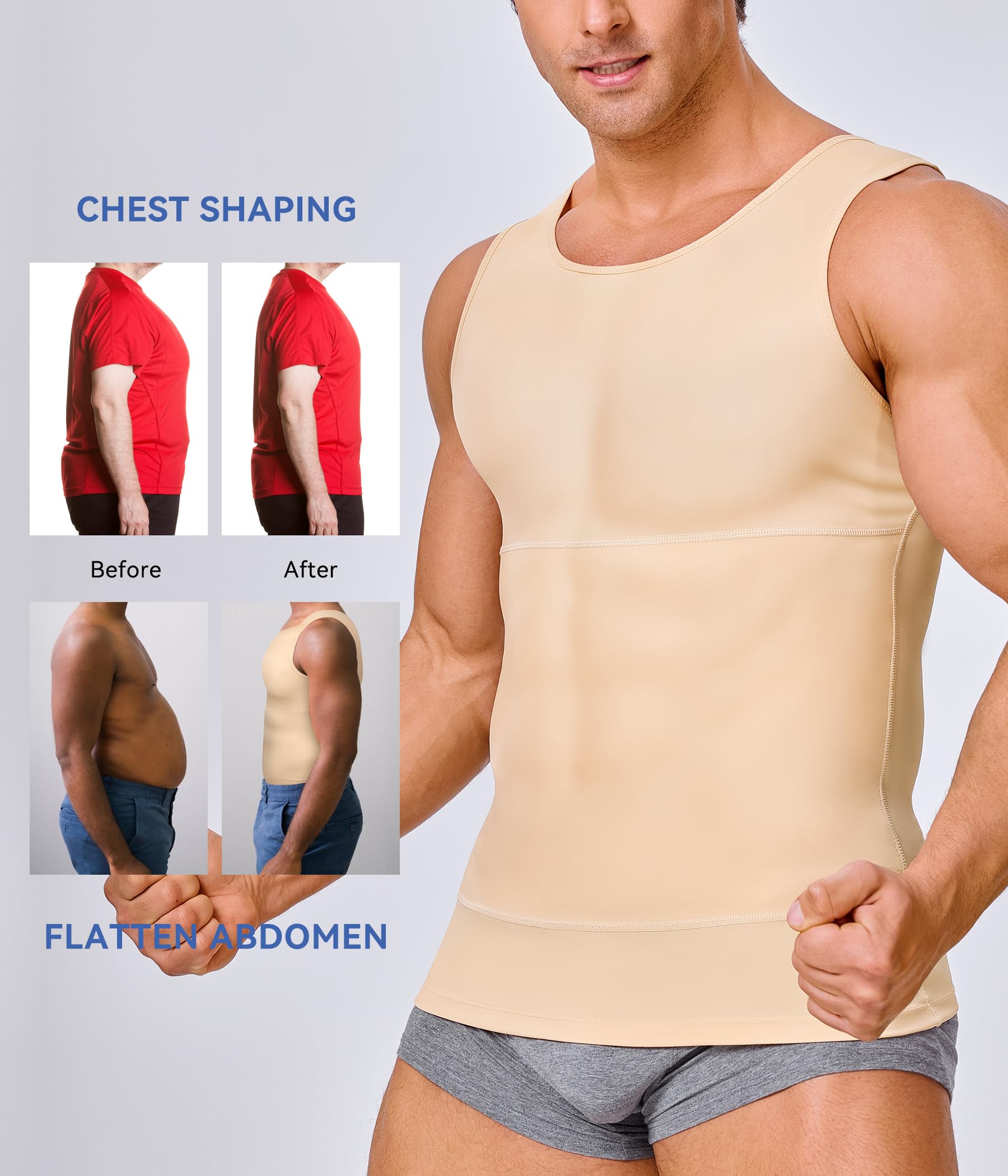 Men's Compression Shirt Slimming Body Shaper Vest - Workout Tank Top with Abdomen Support for Gym, Running & Fitness Training