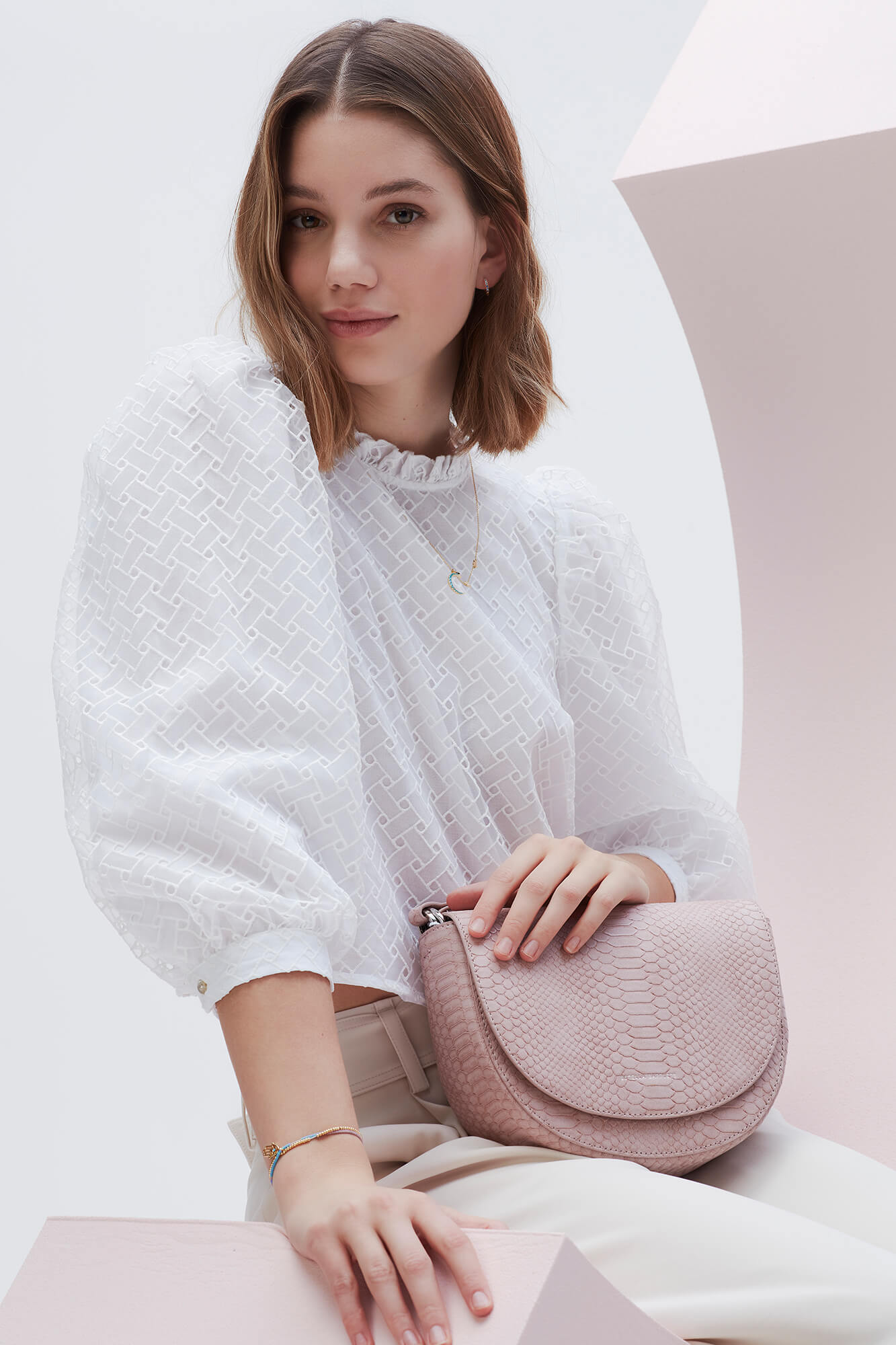 Loman Faux Leather Saddle Bag - Blush Pink Snake Print Crossbody Purse with Charm | EBP3614 | Perfect for Women's Daily Use, Date Night & Office