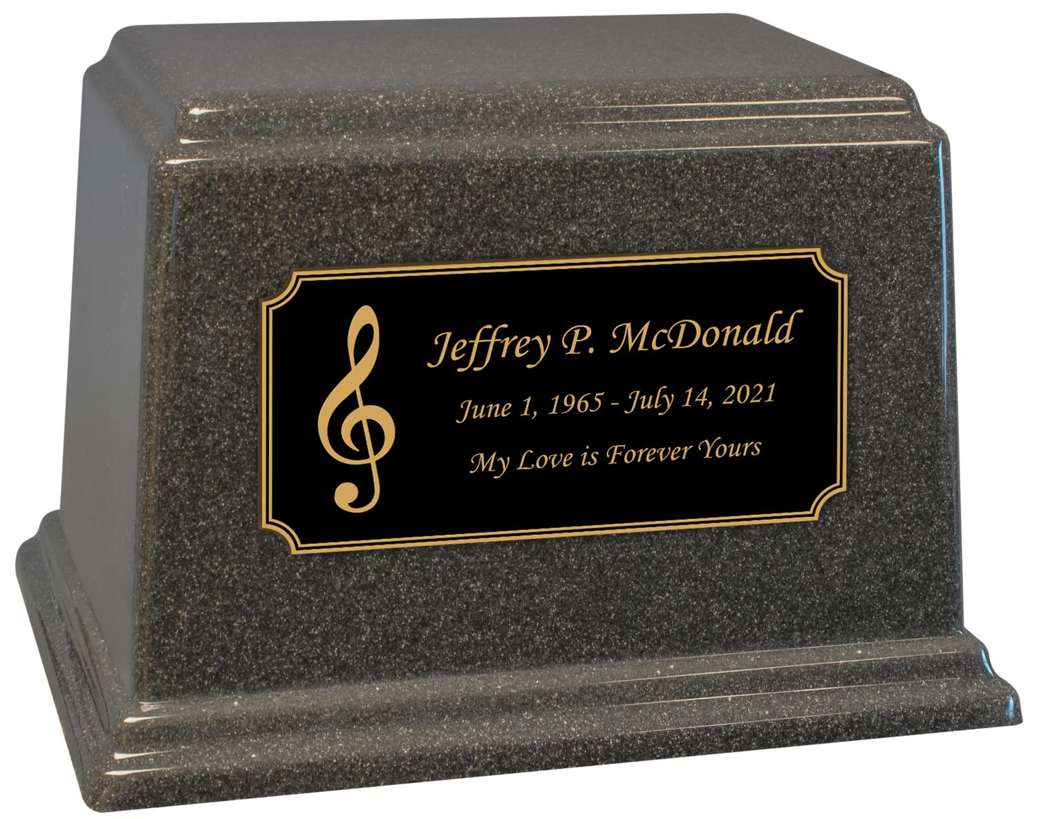 Personalized Music Note Charcoal Cremation Urn for Ashes - Black Nameplate Engraved Memorial Urn - 250 Cubic Inch Cultured Marble Urn Holds Up to 250lbs - Perfect for Funeral Services, Memorial Displays & Home Keepsakes