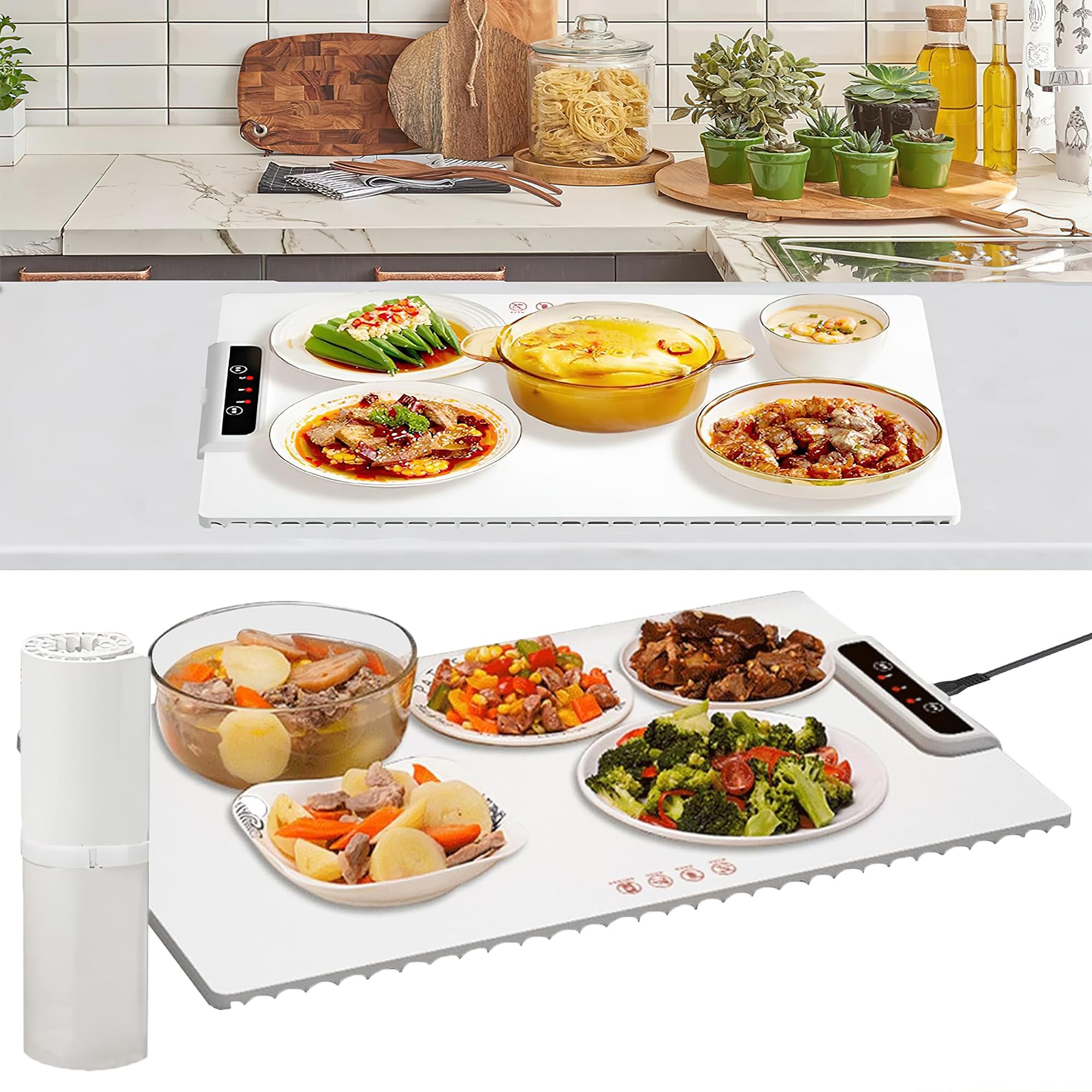 MULZI Electric Silicone Heating Mat - 3 Temperature Settings, Portable & Rollable Food Warmer for Dining Table, Kitchen Counter, Office Desk | Perfect for Keeping Meals Warm, Chocolate Melting, Bread Proofing & Craft Projects