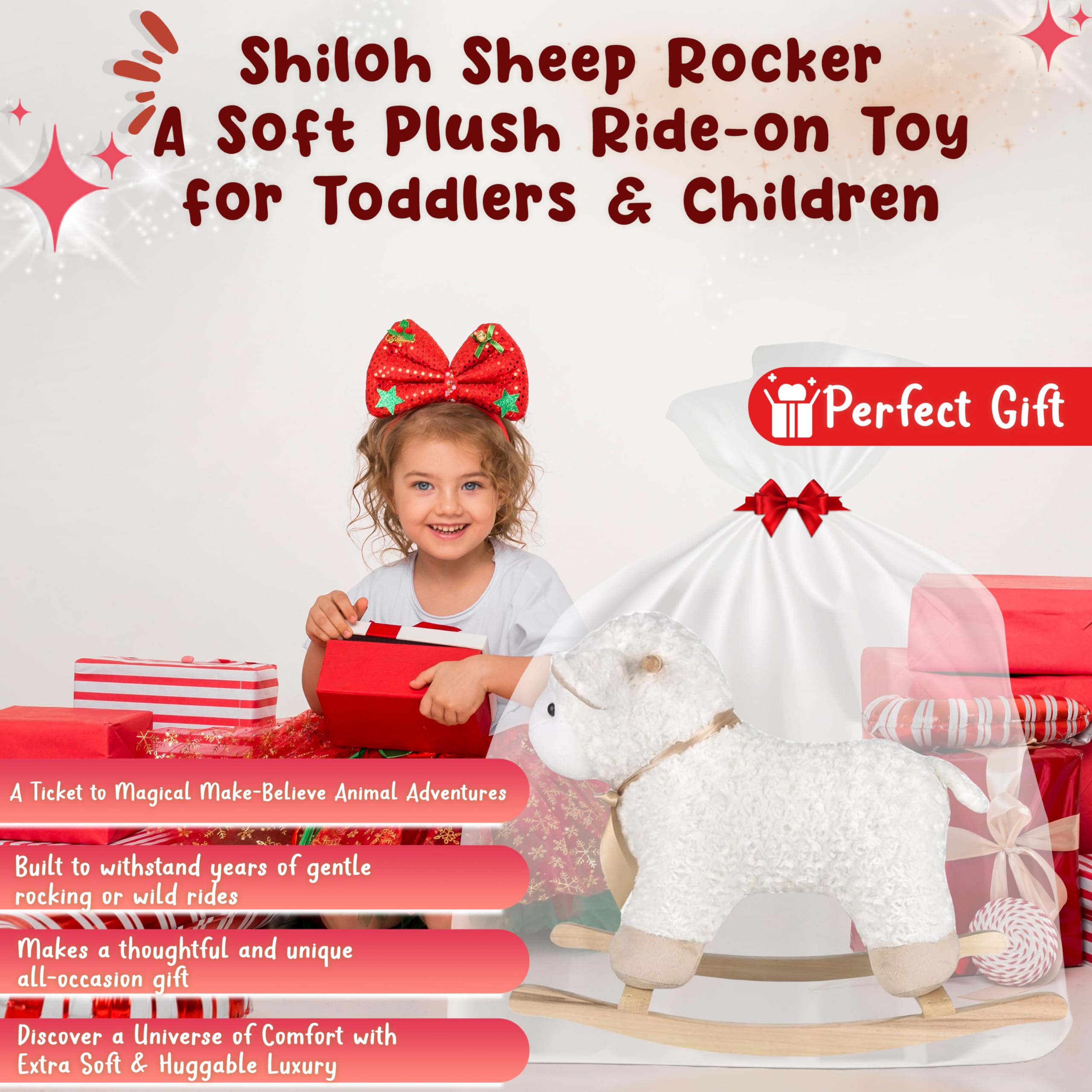 Forest & Twelfth Rocking Shiloh Sheep Ride-On Toy - Soft Stuffed Animal Rocker for Toddlers 18+ Months | Safe & Fun Nursery Decor, First Birthday Gift, Interactive Playtime Companion for Boys & Girls