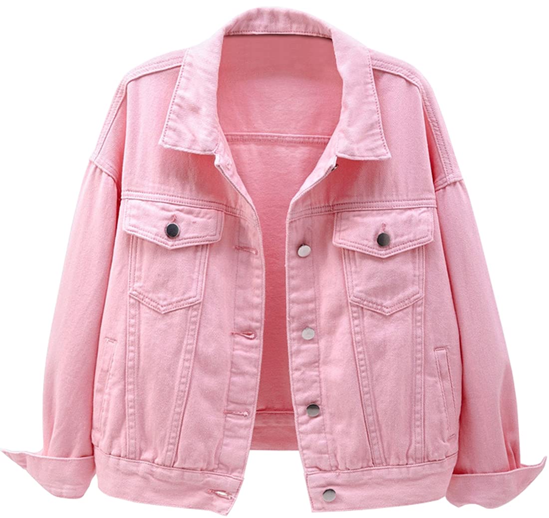 FLYCHEN Women's Denim Jacket - Stylish Button Down Jean Coat in Candy Colors | Perfect for Casual Outfits, Spring Layering & Streetwear Fashion