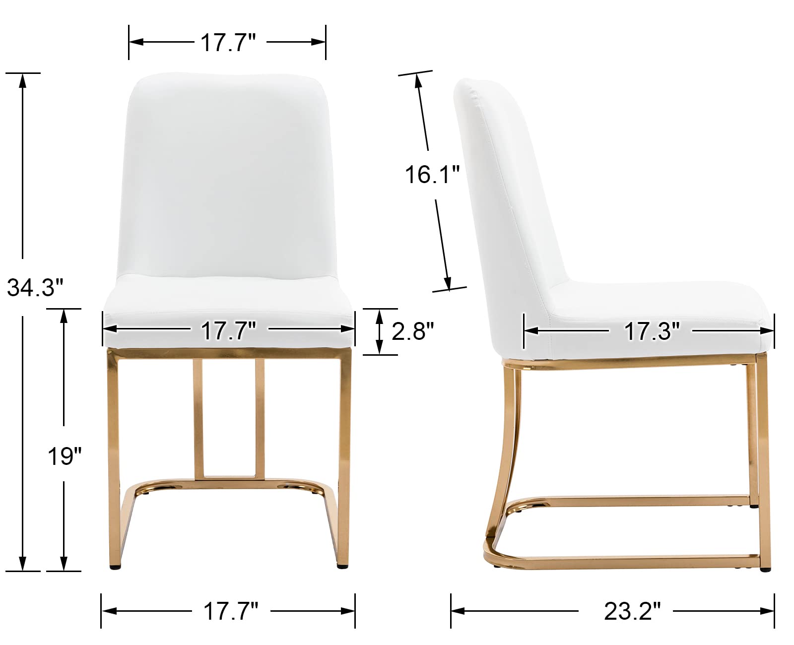 2-Piece Modern High Back Dining Chairs Set - Faux Leather Upholstered Armless Side Chairs for Dining Room & Living Room - White - Perfect for Small Spaces, Kitchen Nooks & Contemporary Home Decor