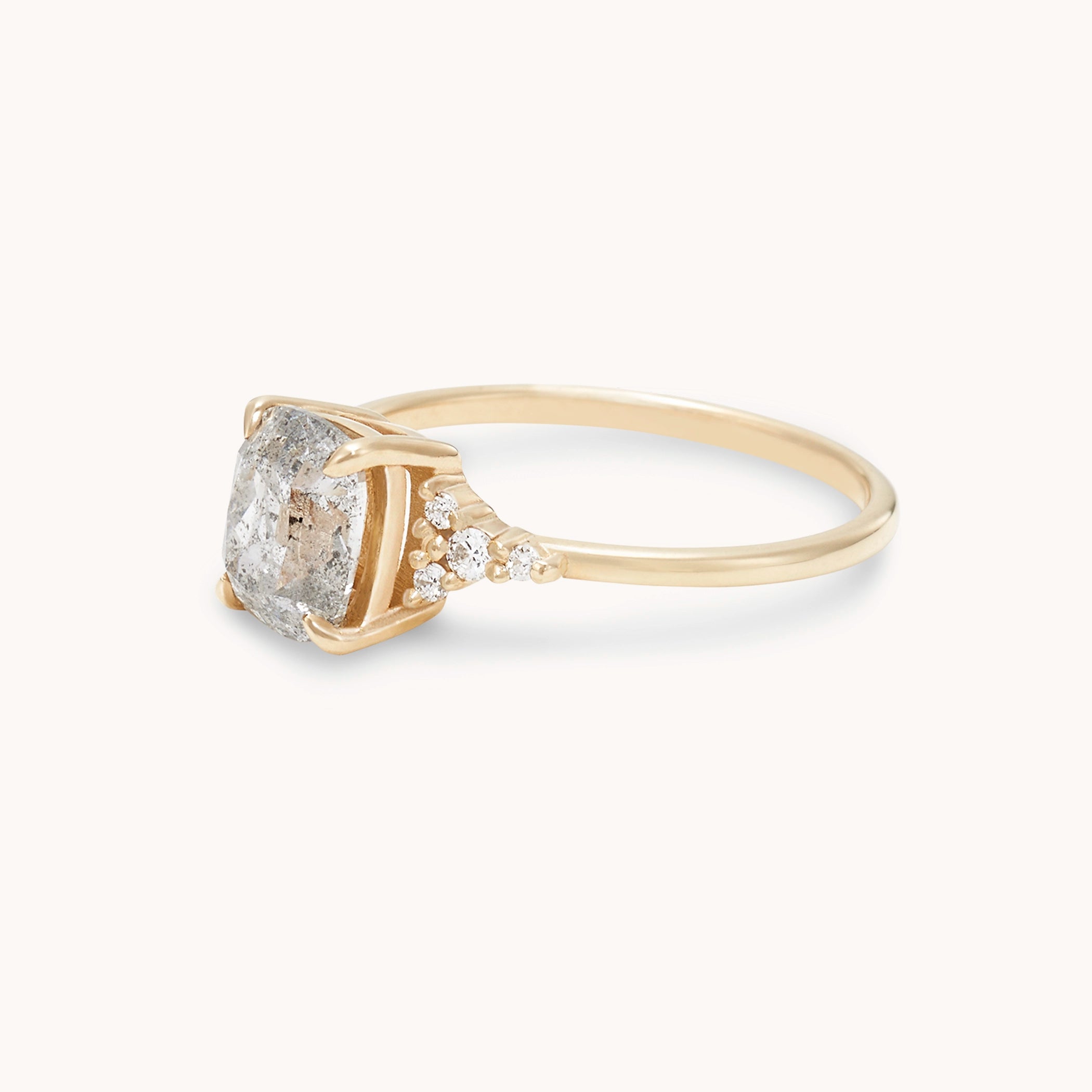 Lakeside Kiss Unique 14K Yellow Gold Ring with Antique Cut Salt & Pepper Diamond & Brilliant Diamonds – Perfect for Engagement, Anniversary & Special Occasions