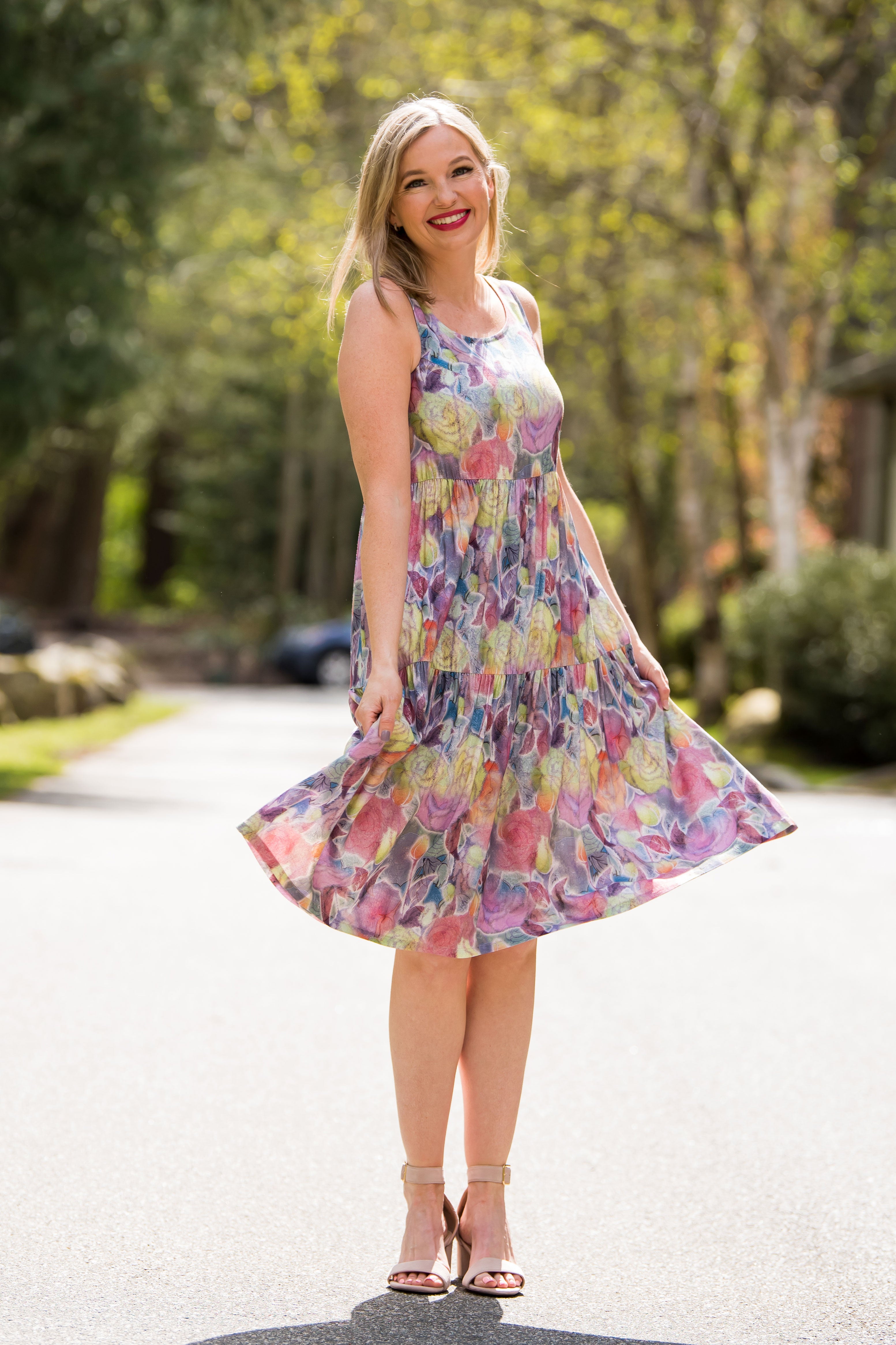 Juni Dress in Rosebud Print - Linen Bamboo Blend for Women | Perfect for Summer Outfits, Beach Vacations & Casual Wear