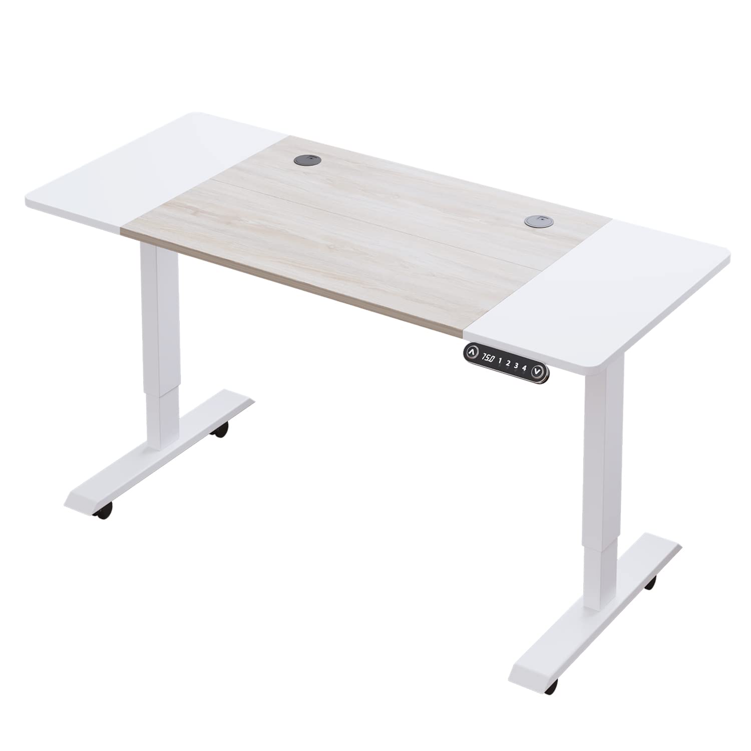 BilBil 55 x 24 Inches Electric Height Adjustable Standing Desk with Memory Settings - Solid Wood Top & Double-Beam Construction - Anti-Collision Smart Home Office Desk for Work, Study & Gaming