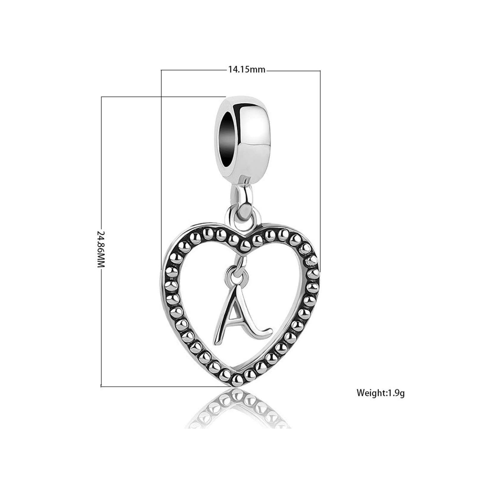Heart Love Initial A-Z Letter Charm for Pandora Bracelets - Custom Alphabet Name Pendant Jewelry for Women - Perfect Gift for Anniversary, Birthday & Valentine's Day