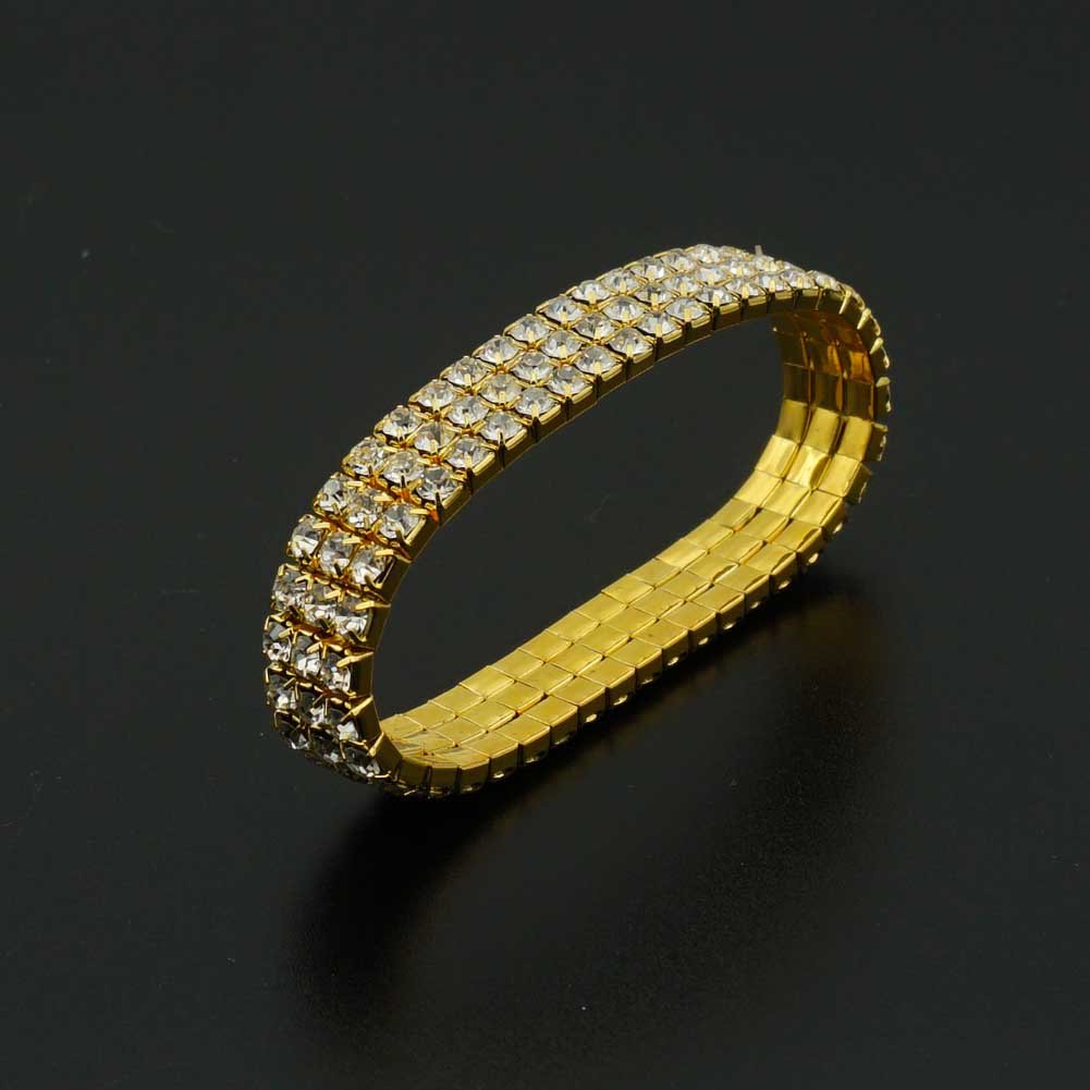 Sparkling Rhinestone Stretch Bracelet for Women - Silver & Gold Tone Adjustable Elastic Bangle for Small Wrist | Perfect for Parties, Weddings & Everyday Elegant Wear