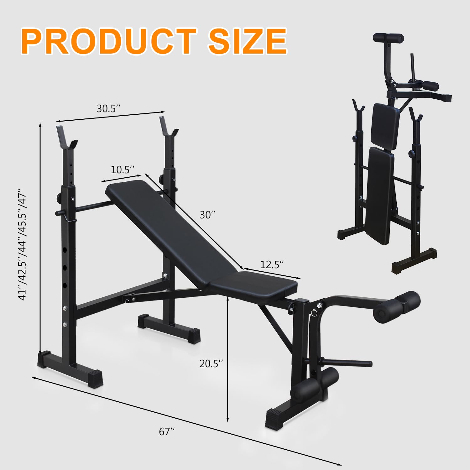 Adjustable Weight Bench with Squat Rack - Foldable Olympic Bench Press Set for Home Gym, Strength Training Equipment with Leg Developer - Perfect for Full-Body Workouts, Strength Building & Home Fitness Training