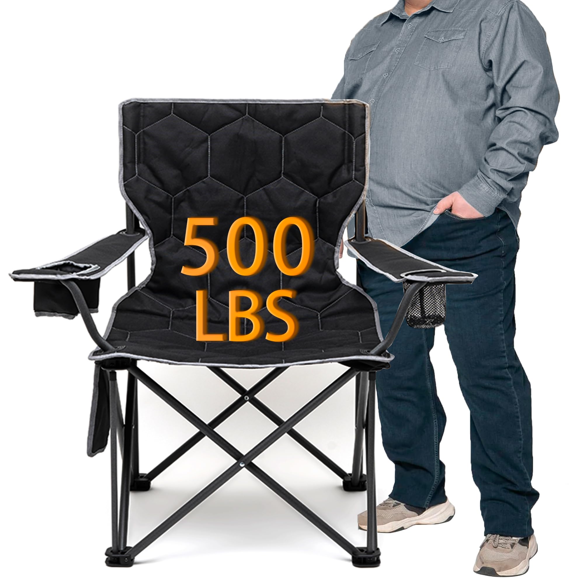 **SUNNYFEEL XL Heavy Duty Oversized Camping Chair for Adults - 500 lbs Capacity, Padded Folding Quad Arm Lawn Chair with Storage Pocket - Perfect for Outdoor, Picnic, Beach, Sports & Tailgating**