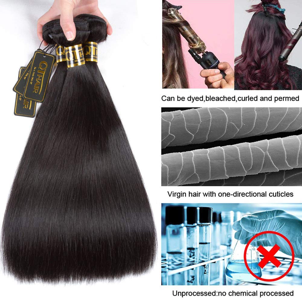 QTHAIR 14A Brazilian Virgin Hair Straight Human Hair Bundles - 14