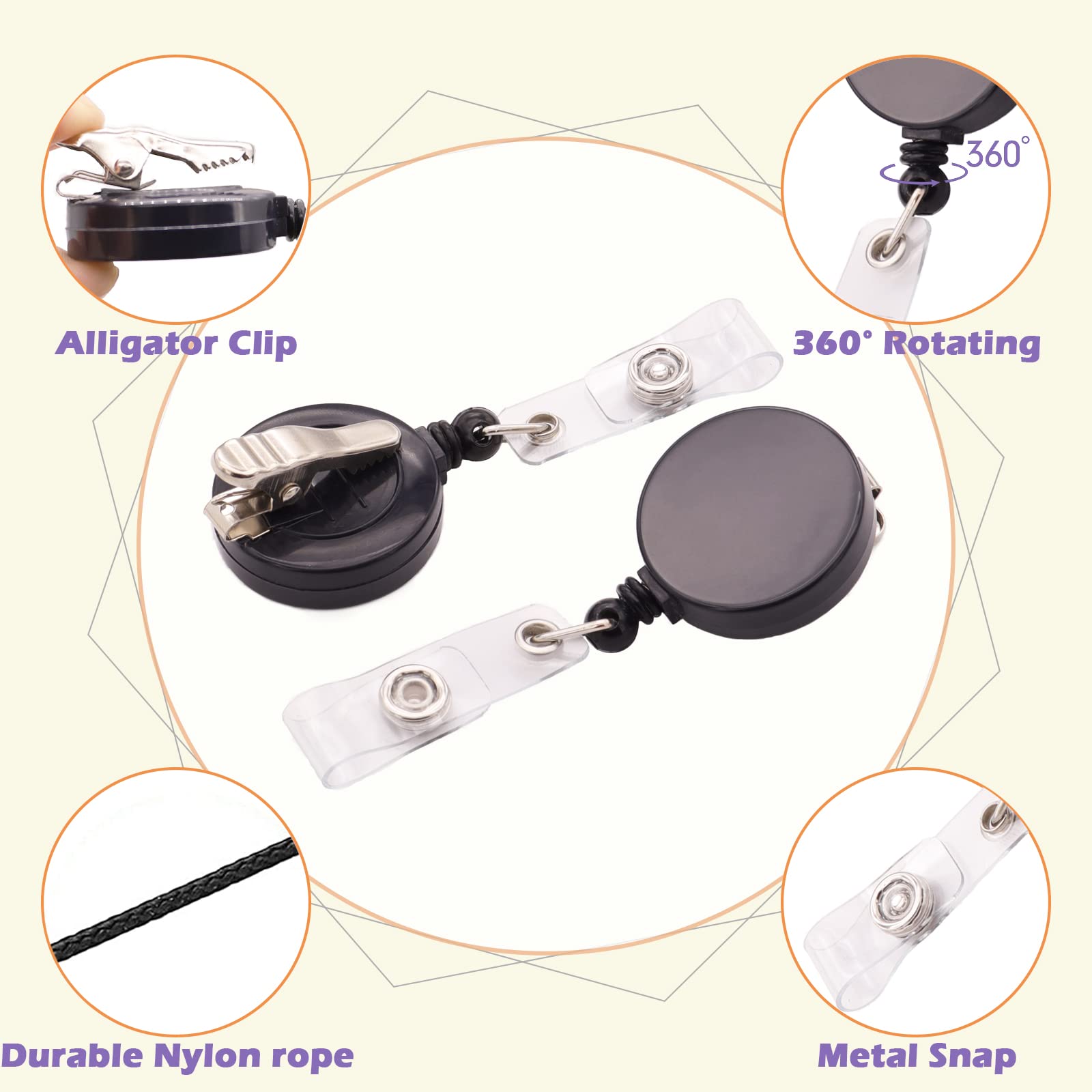 60 Pack Retractable Badge Reels with Alligator Clip - Durable ID Badge Holders for Students, Teachers & Professionals - Perfect for Schools, Offices, Conferences & Events