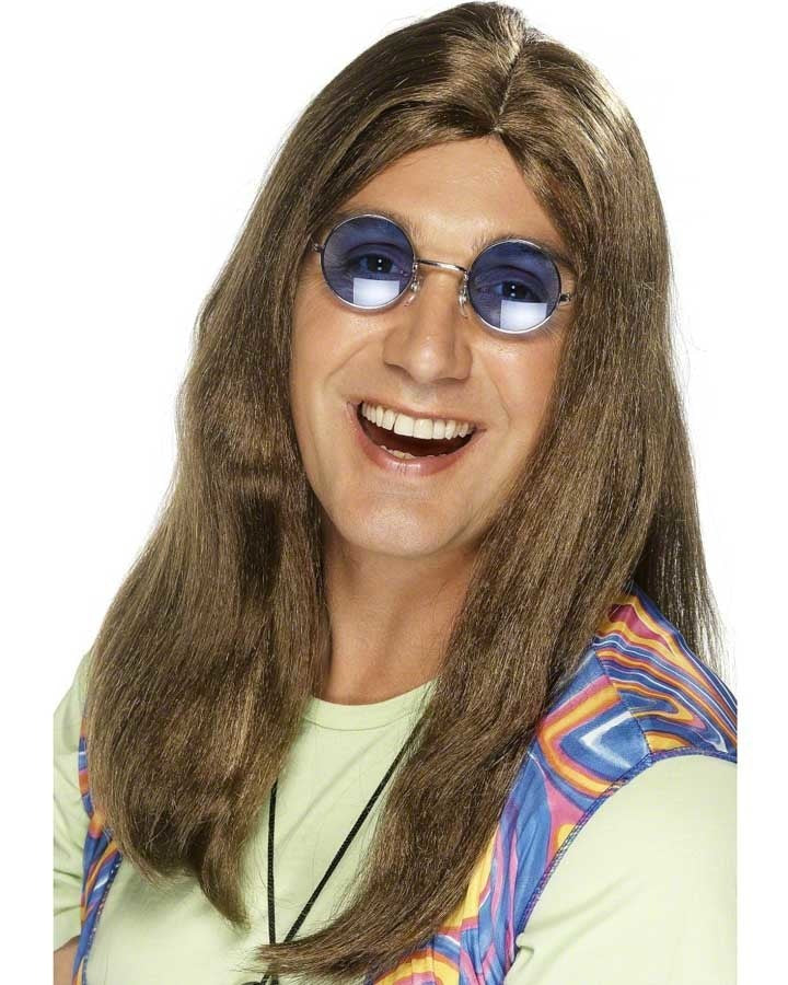 60s Neil Hippie Long Brown Wig - Vintage Retro Costume Wig for Women & Men - Perfect for Halloween, Cosplay, and Themed Parties