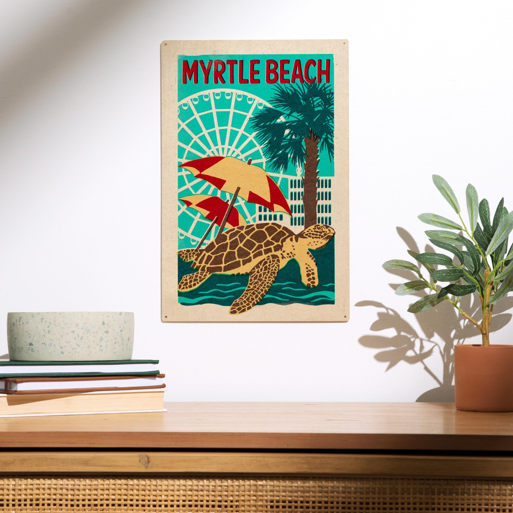Lantern Press 10x15 Inch Myrtle Beach South Carolina Wooden Wall Sign - Ready to Hang Coastal Home Decor for Living Room, Bedroom or Beach House