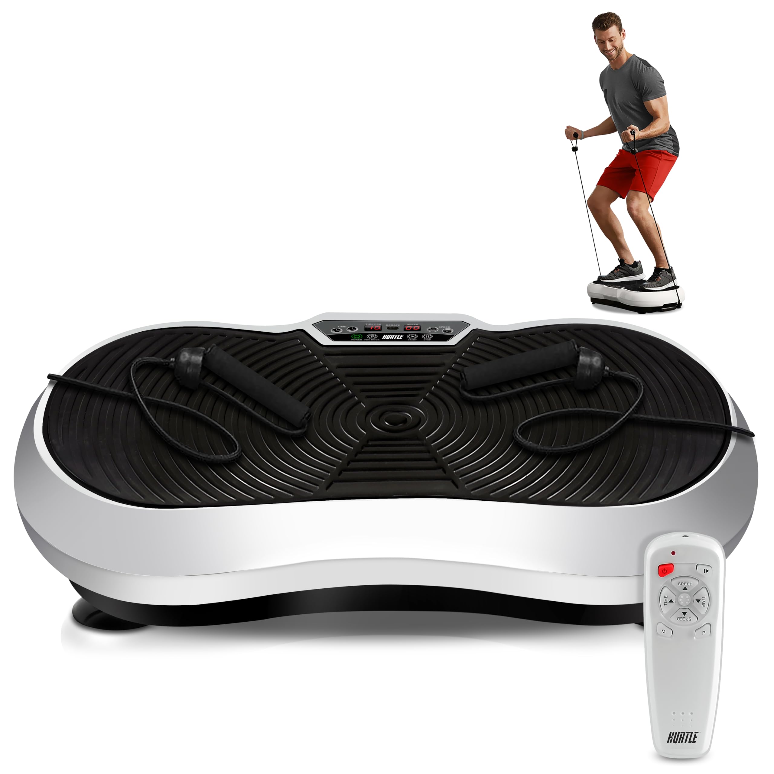 Hurtle Fitness Vibration Platform Machine - Home Exercise Equipment for Weight Loss, Toning & Lymphatic Drainage | Remote Control & 2 Balance Straps Included | Perfect for Home Gym, Muscle Recovery & Full-Body Workouts