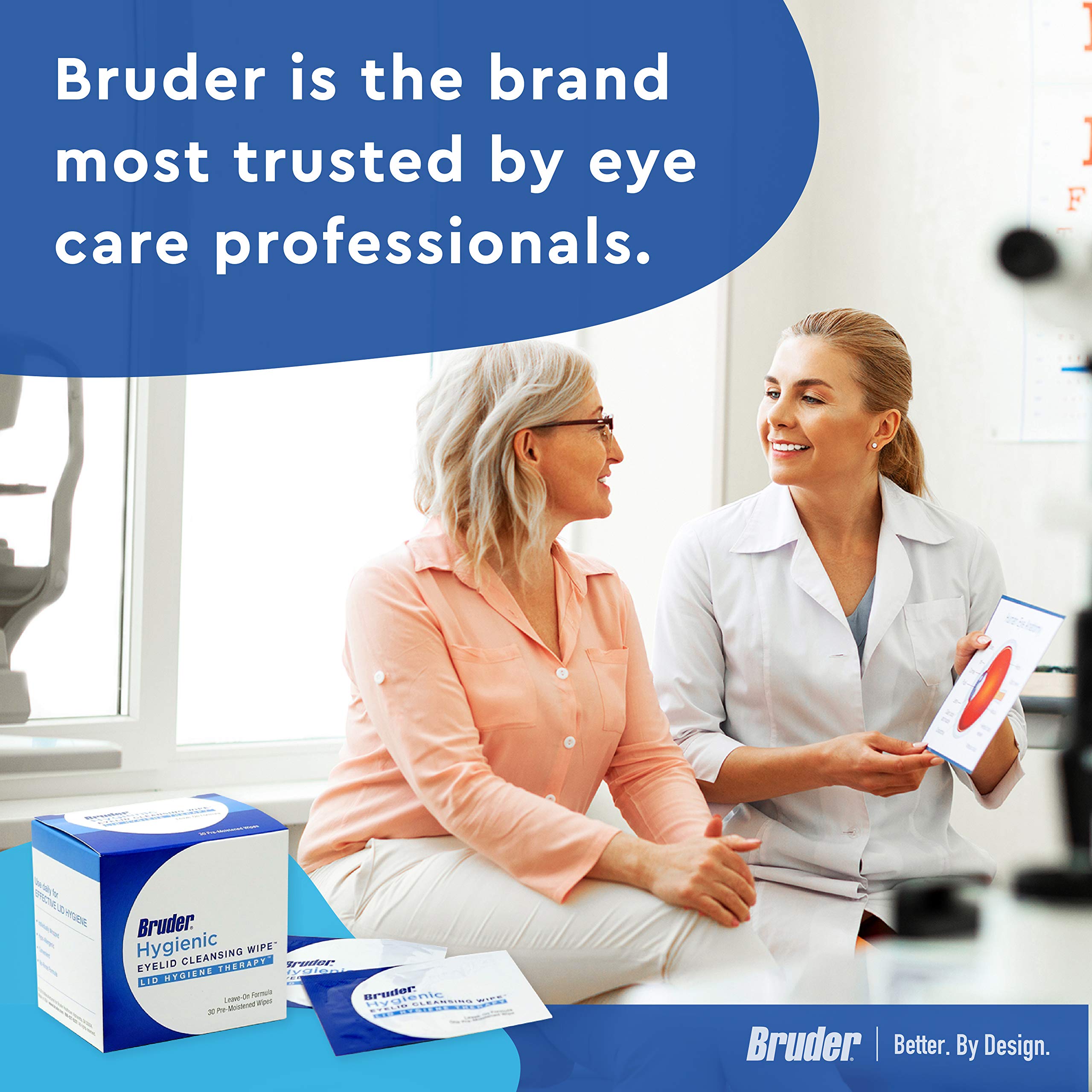 Bruder Hygienic Eyelid Cleansing Wipes - Rinse-Free Exfoliating Wipes for Removing Excess Oil, Debris & Makeup from Eyelids & Lashes | Gentle Eye Care & Cleansing | Non-Allergenic | 30 Count | Perfect for Travel, Daily Eye Hygiene & Post-Makeup Removal
