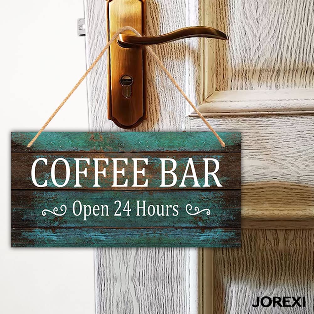 24/7 Coffee Bar Wooden Plaque - Rustic Farmhouse Wall Sign for Coffee Shop Decor (11.8x5.9 Inches) - Perfect for Café, Home Kitchen & Office Break Room