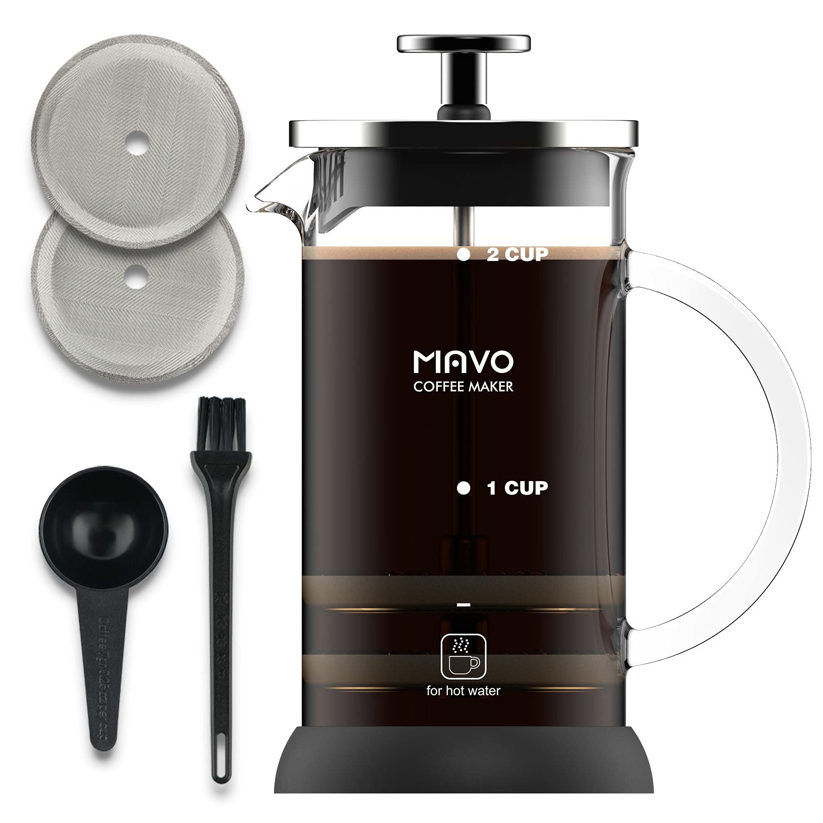 MAVO French Press Coffee Maker 12oz - 6-Level Filtration System, Heat-Resistant Borosilicate Glass for Hot & Cold Brew - Perfect for Home, Office, Camping & Gifts