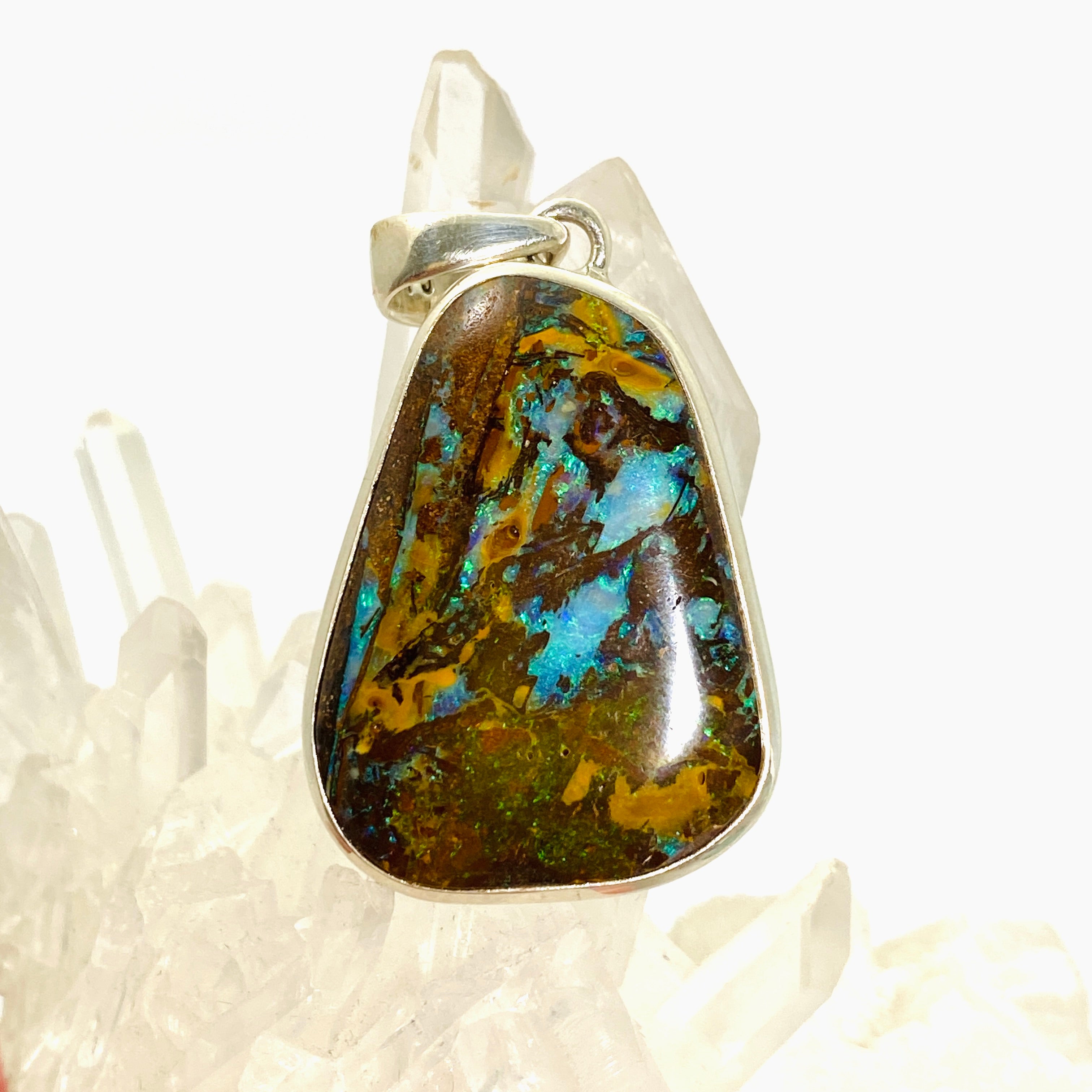 Natural Boulder Opal Freeform Cabochon Pendant Necklace - Unique Handmade Jewelry for Women - Perfect for Boho Style & Special Occasions