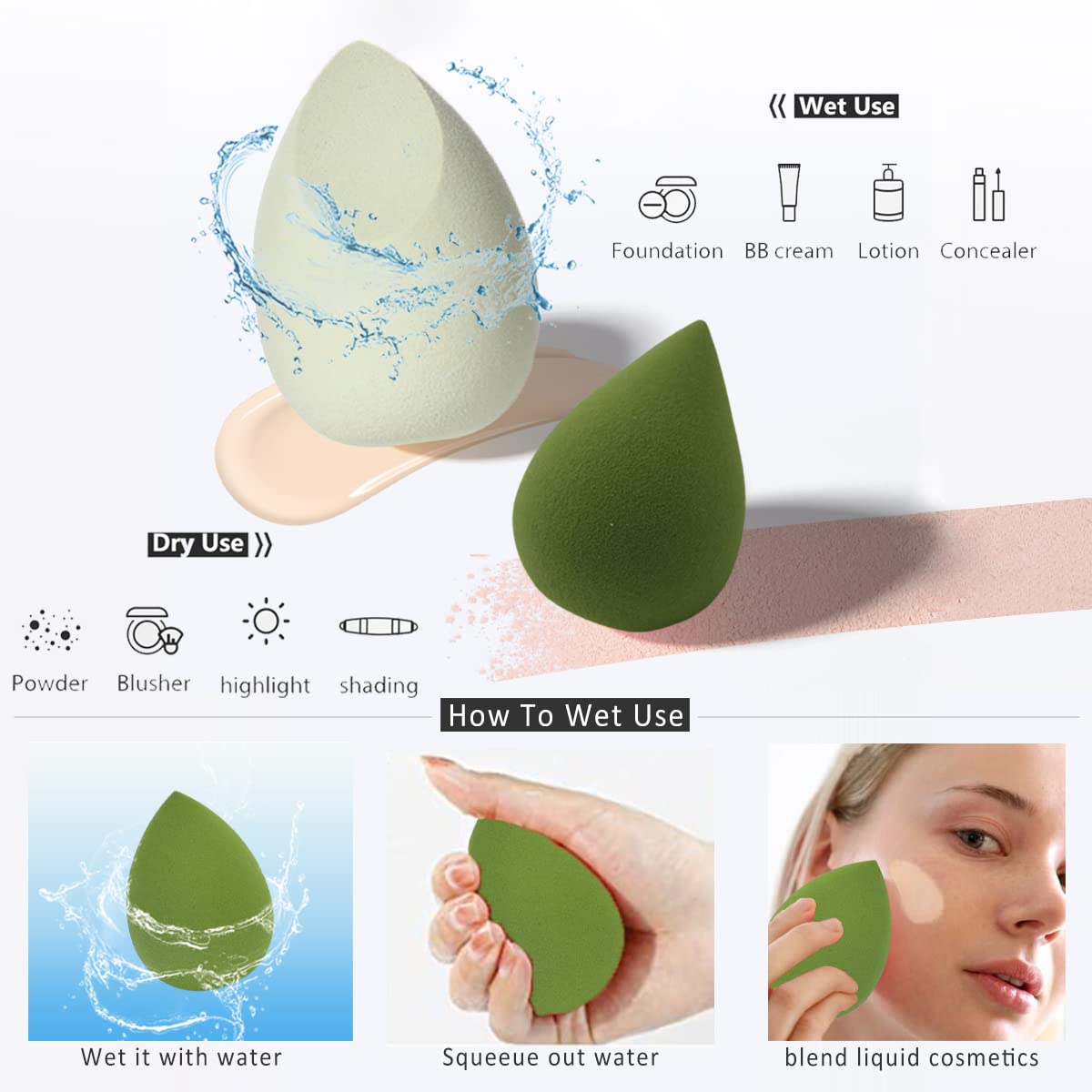 5-Piece Makeup Sponge Set - 4 Beauty Blenders with 1 Holder & Egg Case for Flawless Cream, Powder & Liquid Application | Pink & Green | Perfect for Daily Makeup, Travel & Professional Use