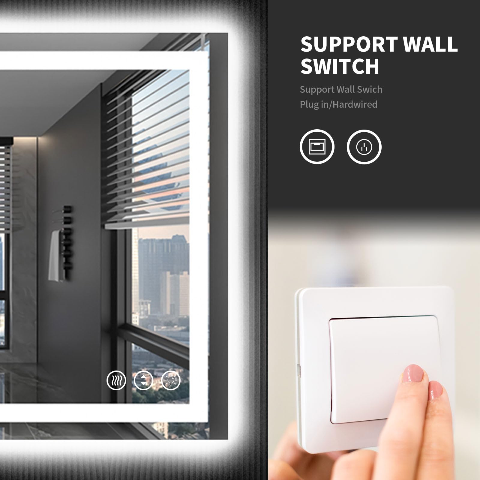 LOAAO 40X32 Inch LED Bathroom Mirror with Anti-Fog & Dimmable Backlit + Front Lighting - Waterproof Vanity Mirror with Memory Function & Tempered Glass - Perfect for Makeup, Shaving & Home Decor