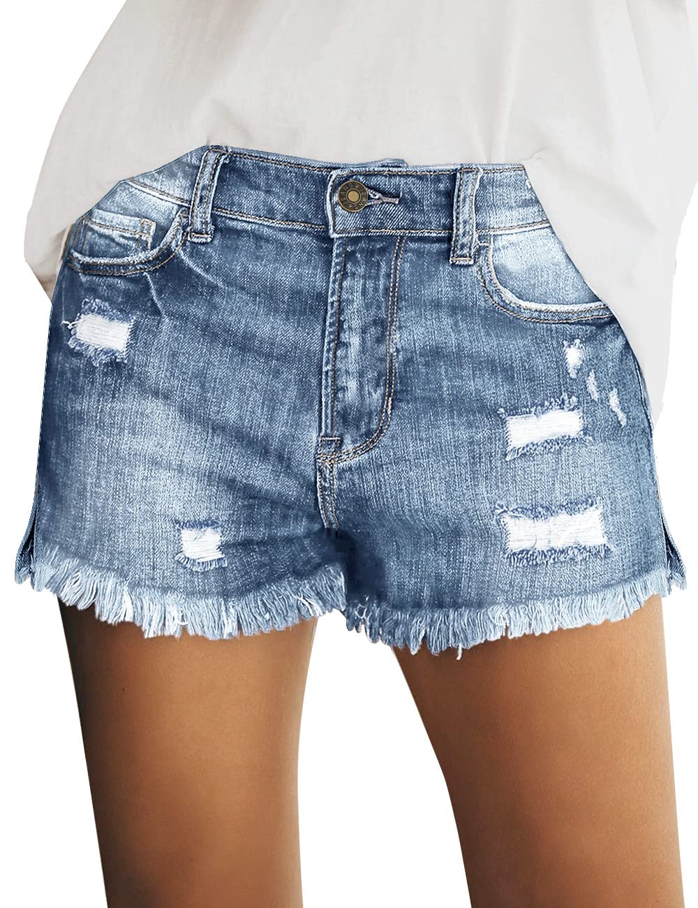 Stylish Women's Ripped Distressed Denim Shorts - High Waisted Stretch Jean Shorts for Summer | Perfect for Casual Outings, Beach Trips & Street Style Fashion