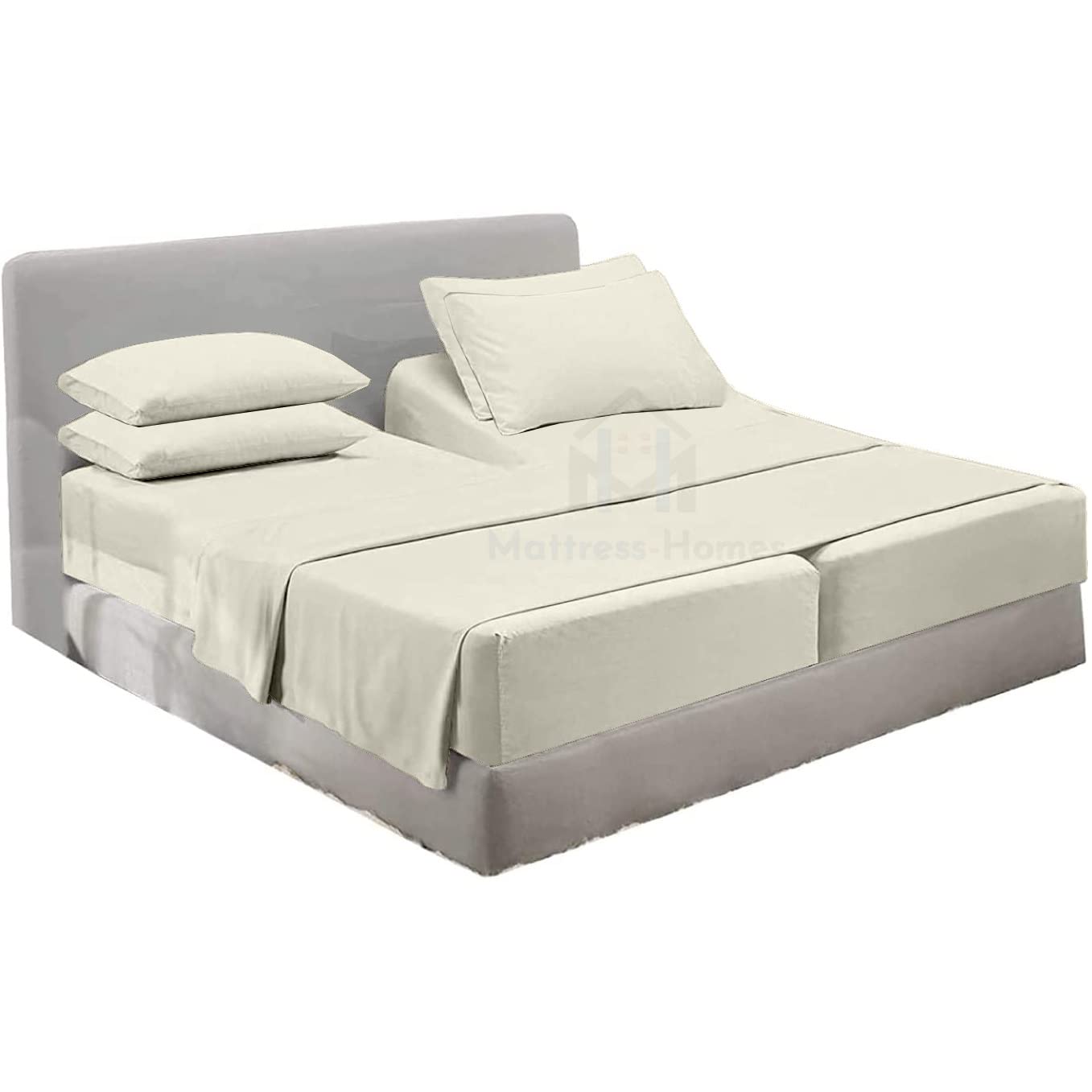 7-Piece Split King Sheet Set for Adjustable Beds - 600 Thread Count 100% Long Staple Soft Combed Cotton - Ivory Solid - Perfect for Adjustable Beds, Guest Rooms & Master Bedrooms