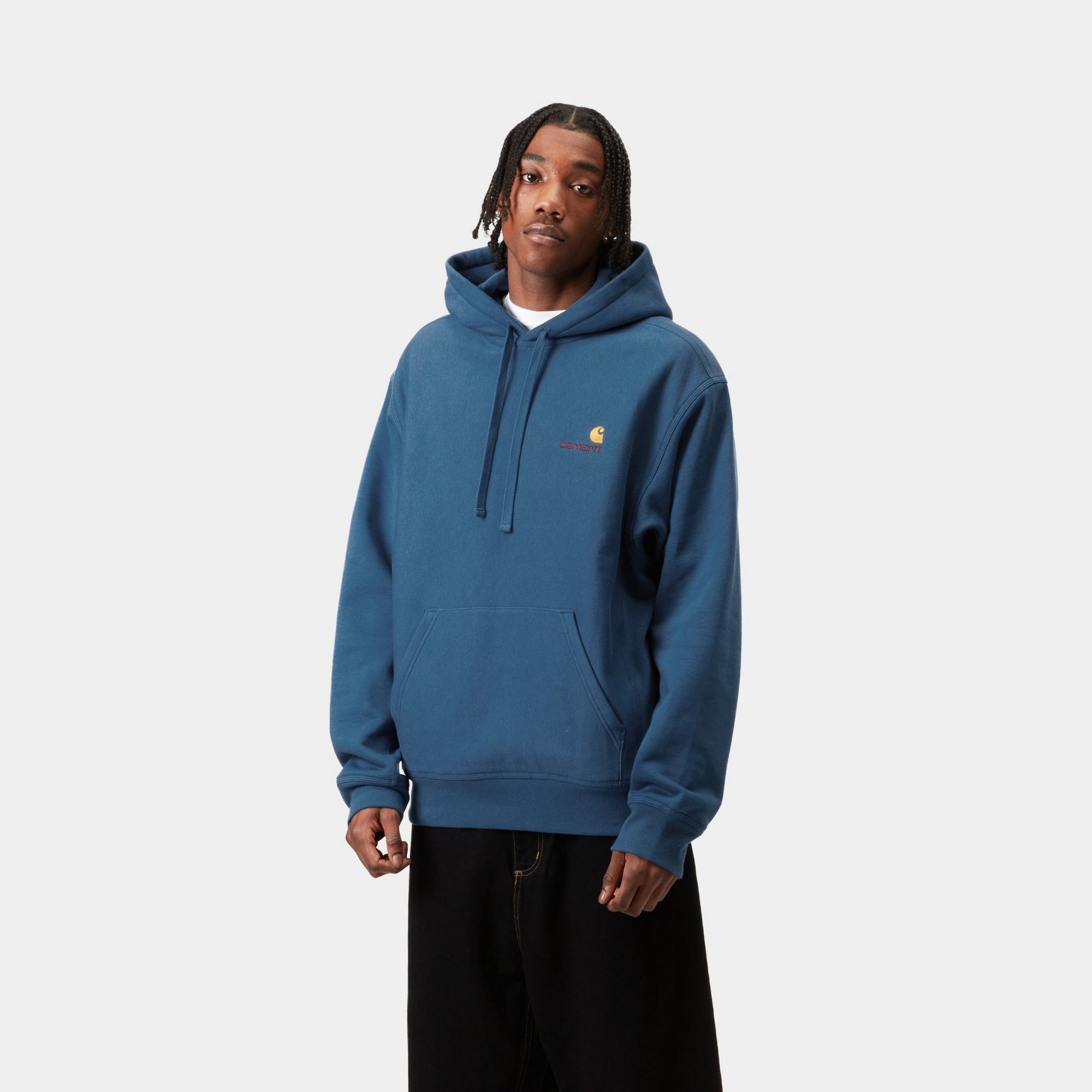 Hooded American Script Sweatshirt - Soft Cotton Pullover with Vintage Style | Sodalite Blue | Perfect for Casual Wear, Street Fashion & College Outfits