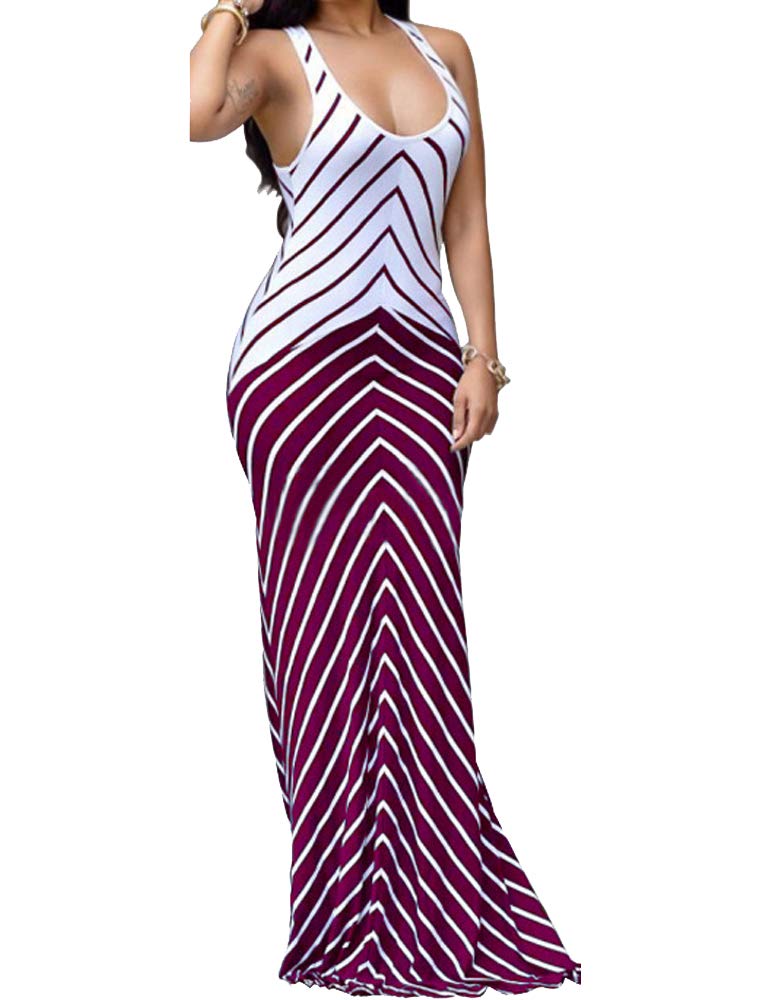 Women's Casual Striped Long Maxi Dress with Pockets - Spaghetti Strap Sleeveless Loose Beach Sundress for Summer Vacation, Pool Party & Boho Outfit
