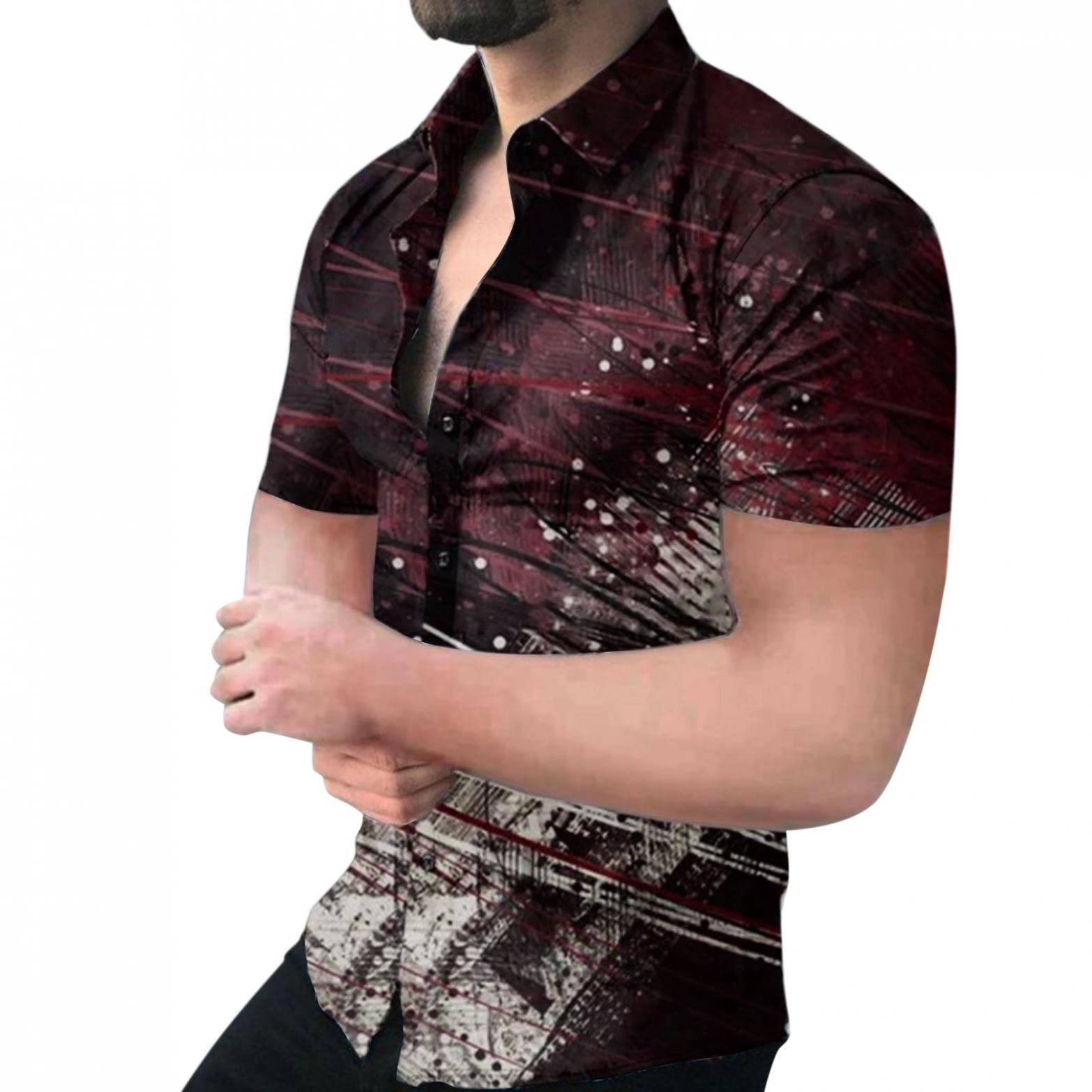 Men's Slim-Fit Short-Sleeve Printed Poplin Dress Shirt - Casual Summer Tops for Office, Party & Outdoor Activities | Breathable & Stylish Blouse Shirt for Men