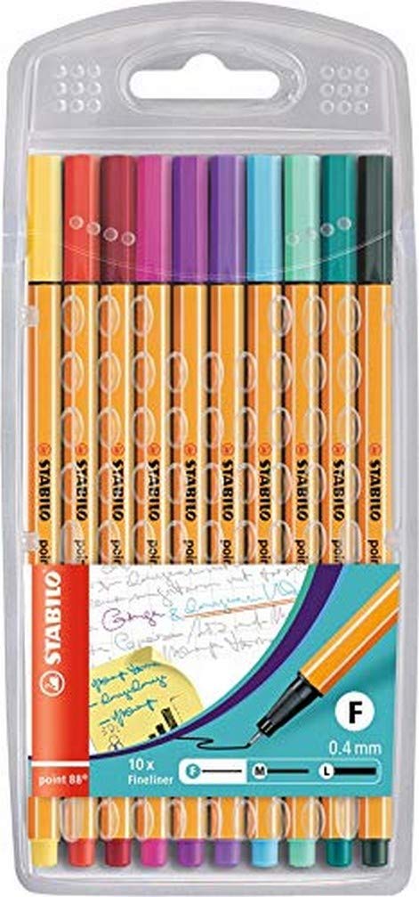 STABILO Point 88 Fineliner Pens - 10 Assorted Colors Fine Tip Marker Set for Art, Journaling & Note Taking - Perfect for Coloring Books, Bullet Journals & School Projects