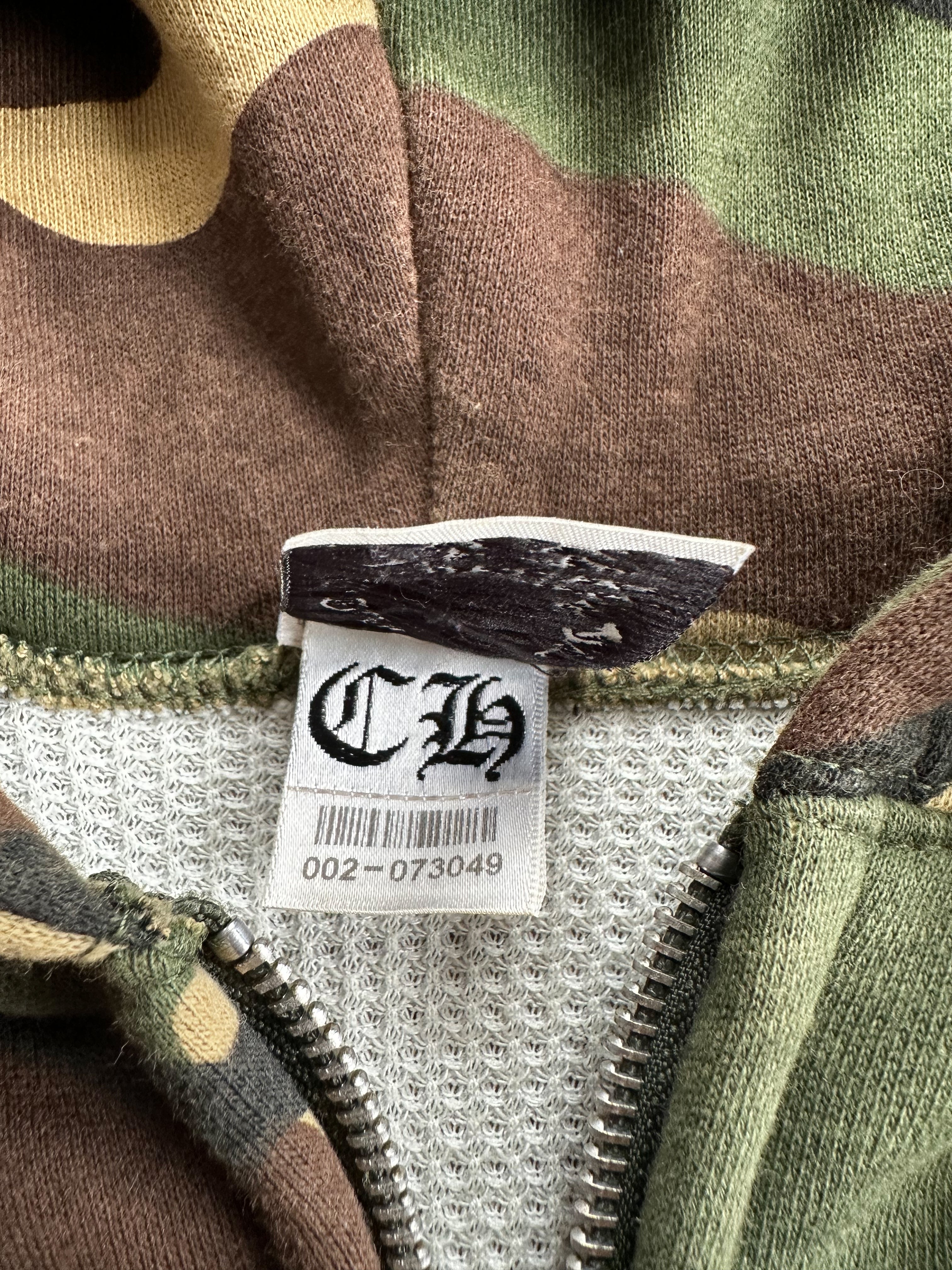 Chrome Hearts Green Camouflage Cross Patch Hoodie with Horseshoe Logo - Stylish Zip Up Sweatshirt for Streetwear & Urban Fashion