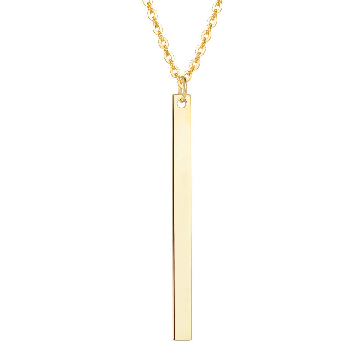 14K Solid Gold Vertical Bar Necklace for Women - Simple & Elegant Everyday Jewelry - 16