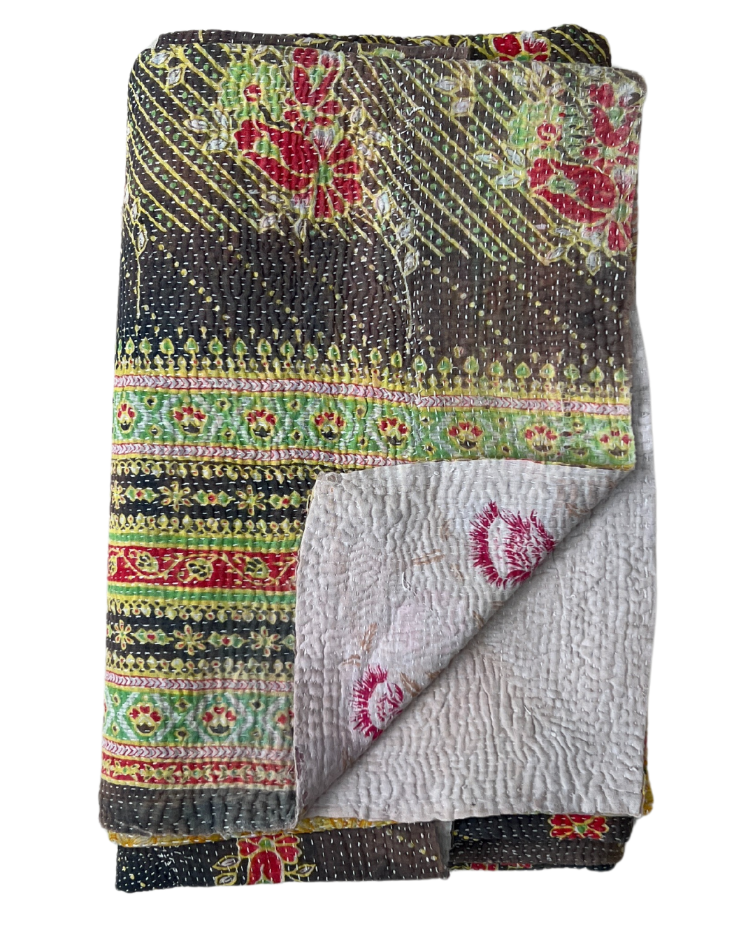 Midweight Kantha Quilt No. 657 - Handmade Cotton Throw Blanket for Bed, Sofa & Cozy Home Decor - Perfect for All Seasons
