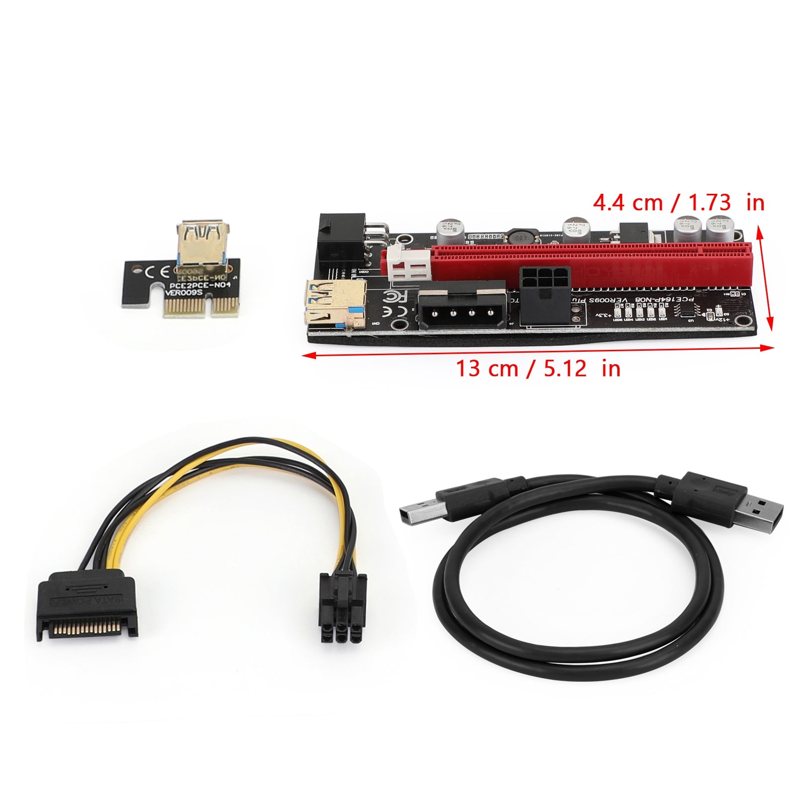 009S Plus PCIe Riser Card - PCI Express 1X to 16X Adapter with USB 3.0 Data Cable for Cryptocurrency Mining, GPU Expansion & PC Builds