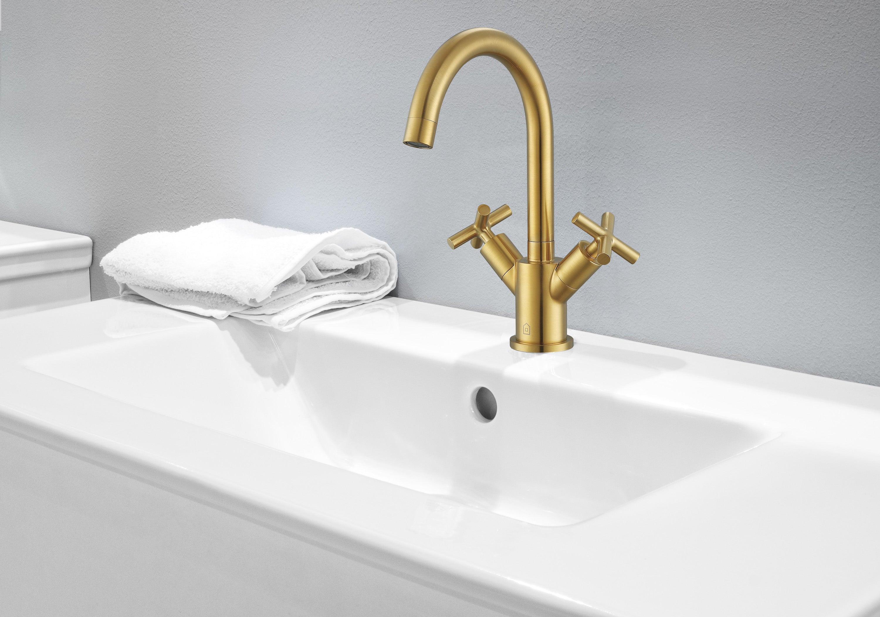 Brushed Titanium Gold Single Hole Cross Handle Bathroom Faucet - Ava Series | Modern Bathroom Sink Faucet for Vanity, Powder Room & Guest Bath Installation