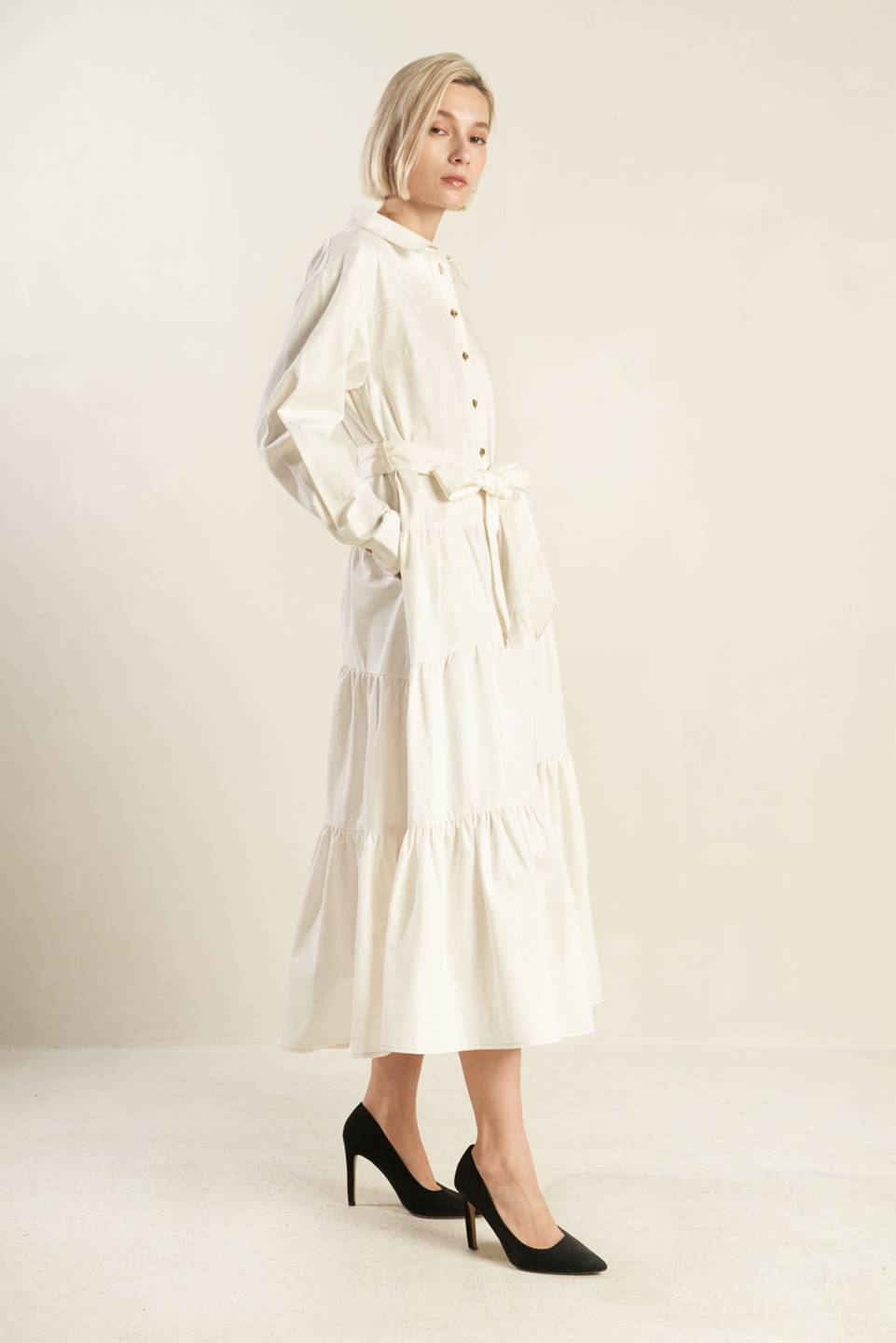 Anytime Now Women's Woven Twill Midi Dress - Casual Office Wear & Spring Summer Fashion