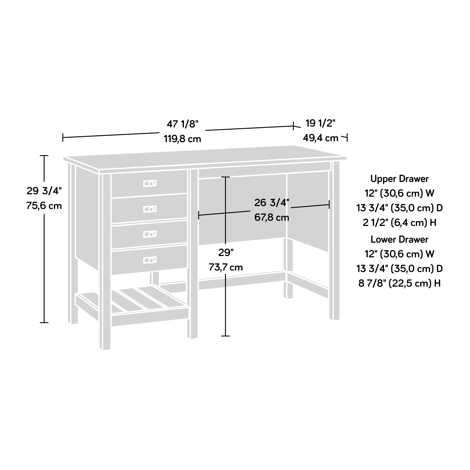 Sauder Cottage Road Coastal Single Pedestal Desk - Soft White Finish - Perfect for Home Office, Study & Small Spaces - Coastal Style Writing Desk with Storage