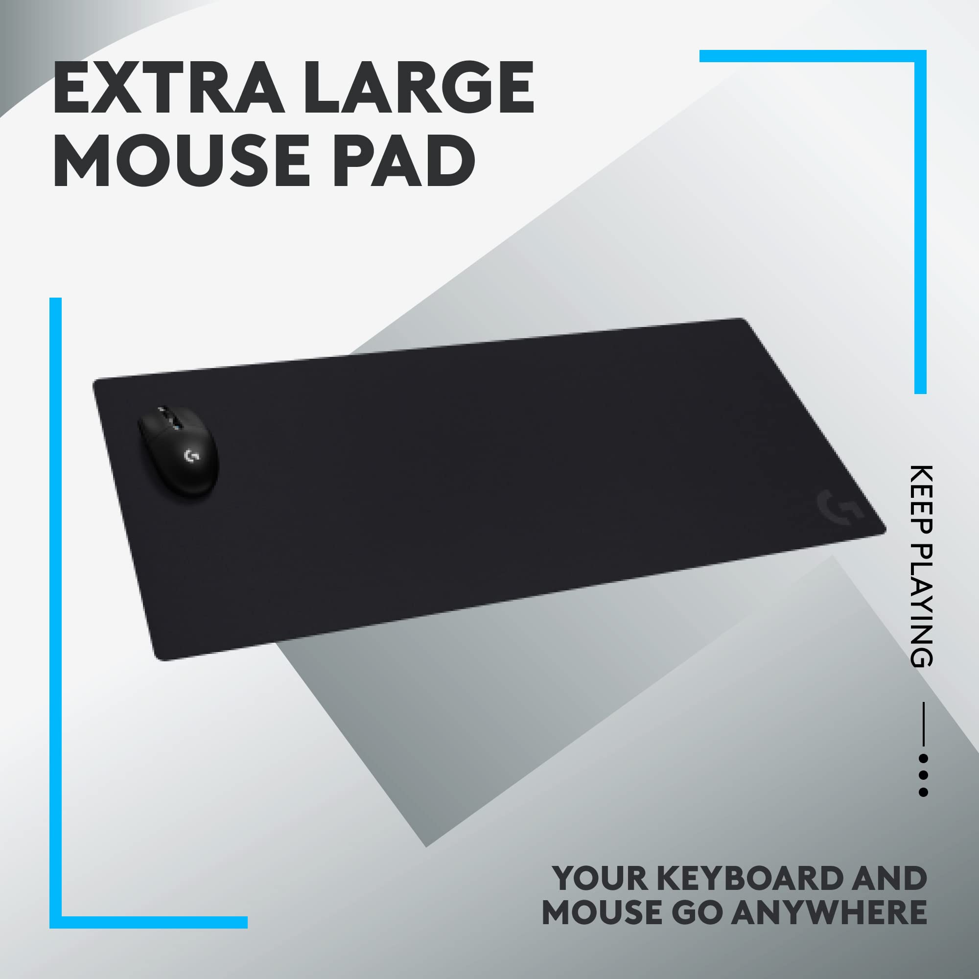 Logitech G840 XL Cloth Gaming Mouse Pad - Extra Large Thin 0.12 Inch Mousepad with Non-Slip Rubber Base & Precision Surface - Black - Perfect for PC, Laptop, Esports & Office Workstations