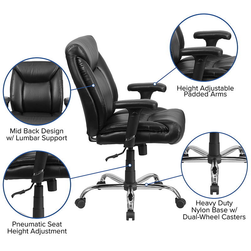 FLASH HERCULES Series Big & Tall Office Chair - 400 lb Weight Capacity, Black Fabric, Deep Tufted Swivel, Ergonomic Task Chair with Adjustable Arms - Perfect for Home Office, Gaming, and Executive Workspaces