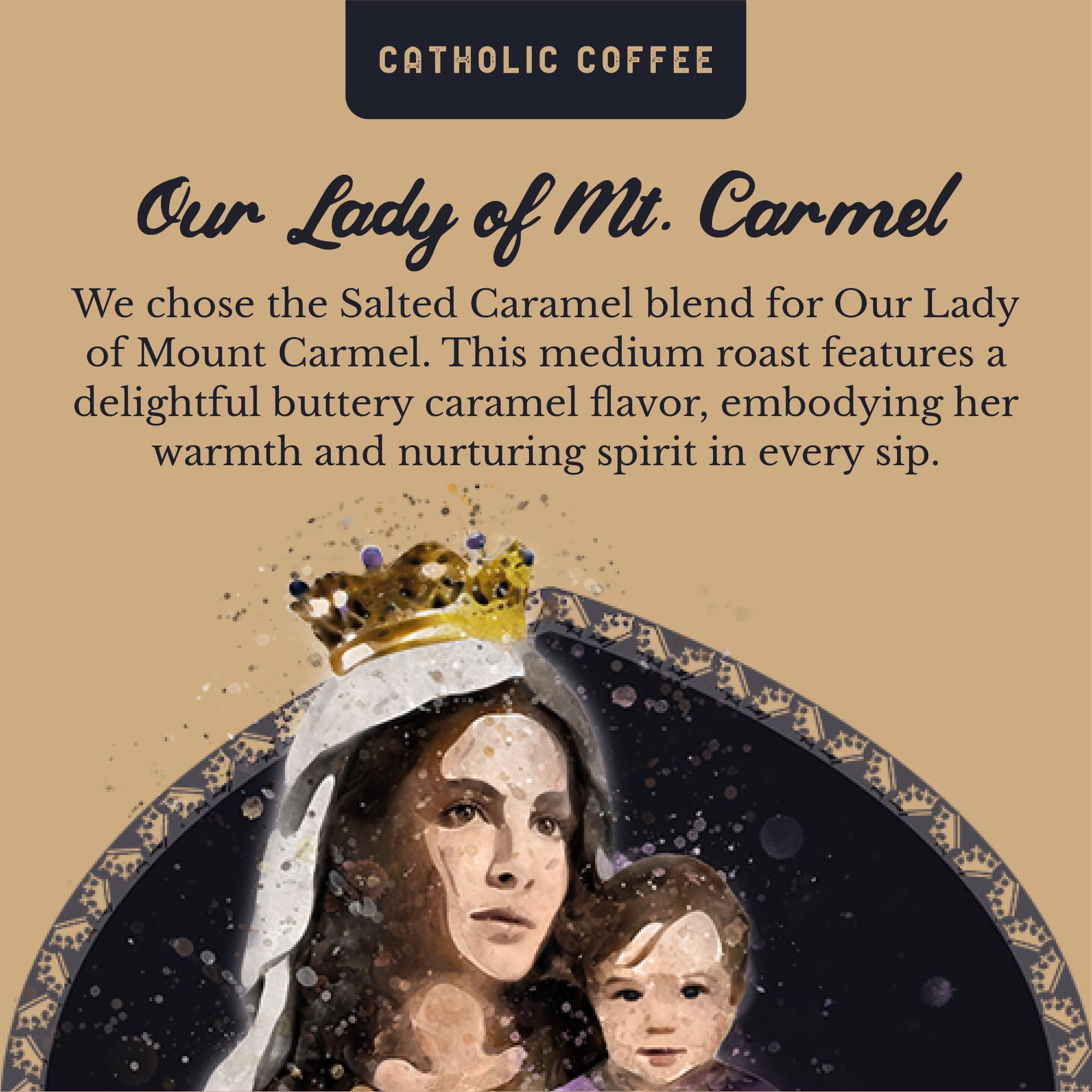 Premium Our Lady of Mount Carmel Salted Caramel Catholic Coffee - 12oz Whole Bean Small-Batch Craft Coffee for Faithful Catholics & Coffee Connoisseurs - Perfect for Morning Devotion, Bible Study & Gift Giving