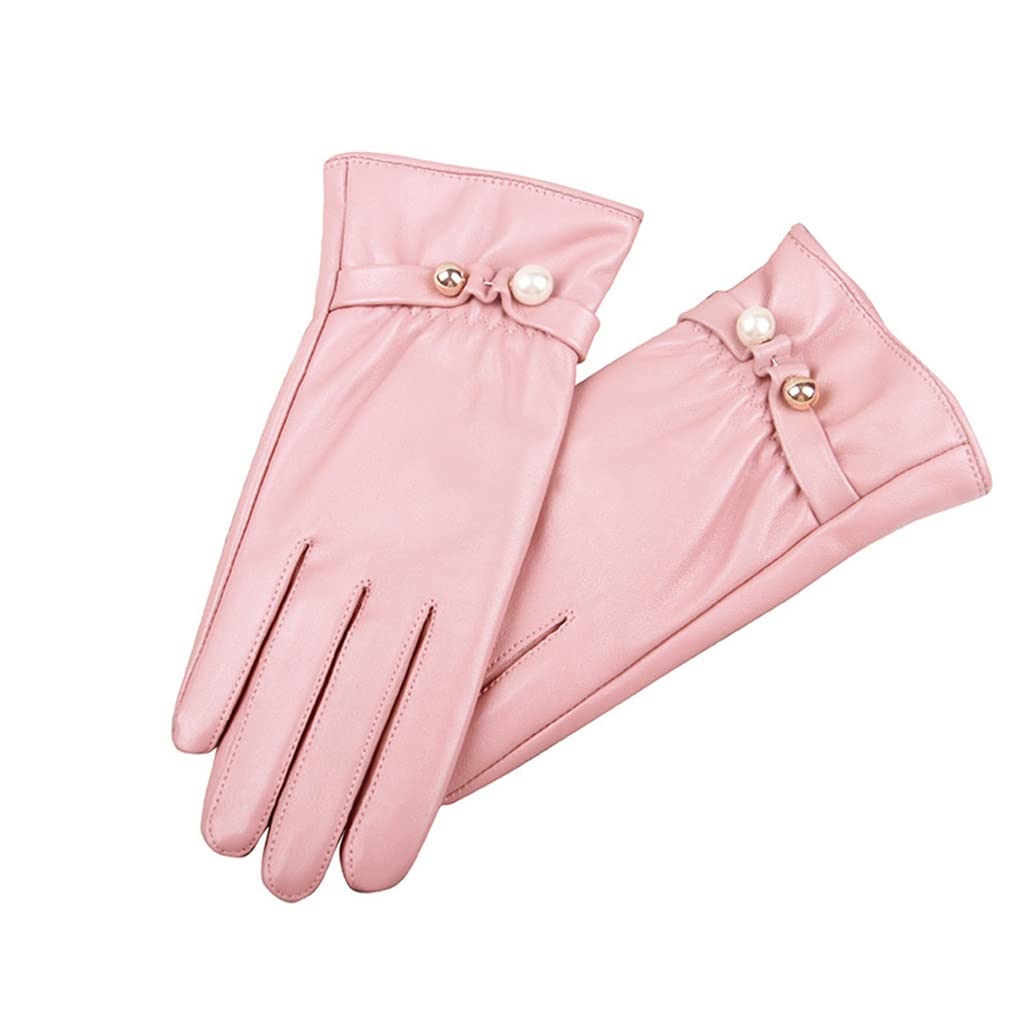 DIMYB Women's Genuine Leather Winter Gloves - Warm Thickened Velvet Lined Mittens for Ladies, Fashionable Casual Hand Muff (Pink, One Size) - Perfect for Cold Weather, Outdoor Activities & Winter Fashion Accessories