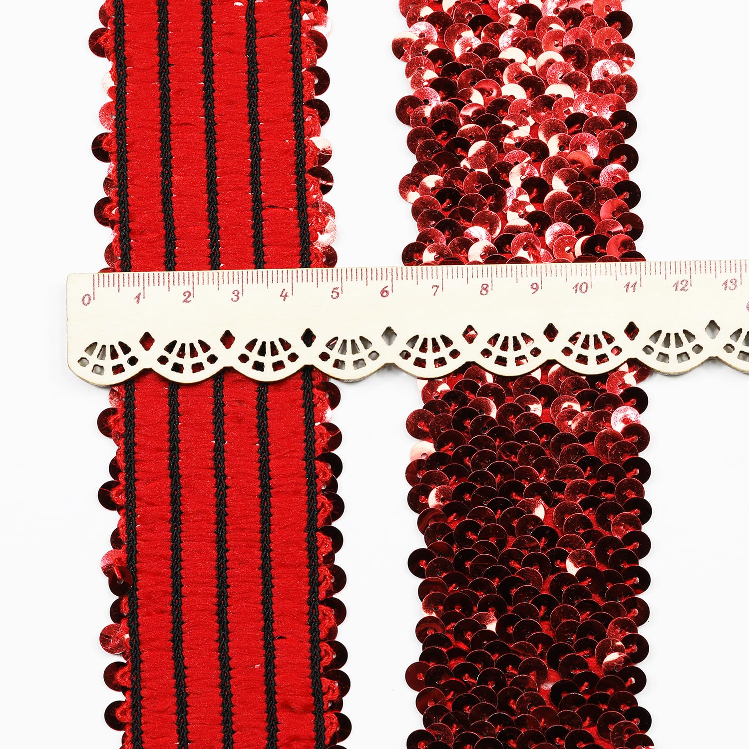 5 Yards Red Elastic Sequin Ribbon Trim - 1.9 Inch Wide for Sewing, Dressmaking, Dance Costumes & Headbands - Perfect for DIY Crafts, Party Decorations & Fashion Accessories