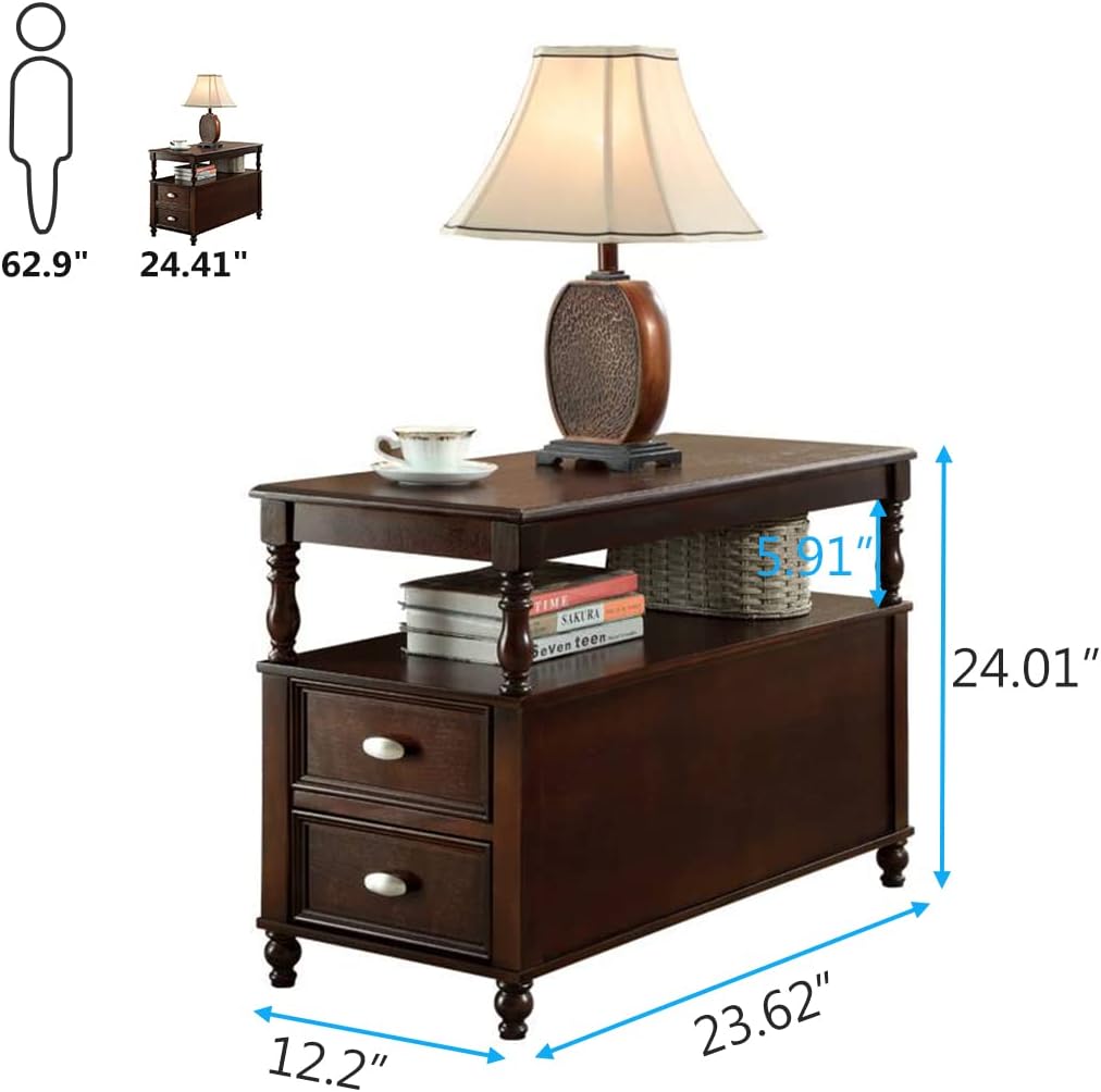 23.6 Inch Solid Wood End Table with Double Drawers - Modern Nightstand & Bedside Table for Bedroom, Living Room, Office - Perfect for Storage & Home Decor