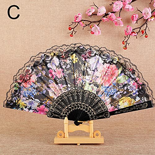 Spanish Dance Flower Folding Fan - Elegant Lace Hand Fan for Home Decor, Chinese Style Manual Fan, Perfect for Parties & Performances | Decorative Handheld Fan for Weddings, Dances & Cultural Events (Color: C)