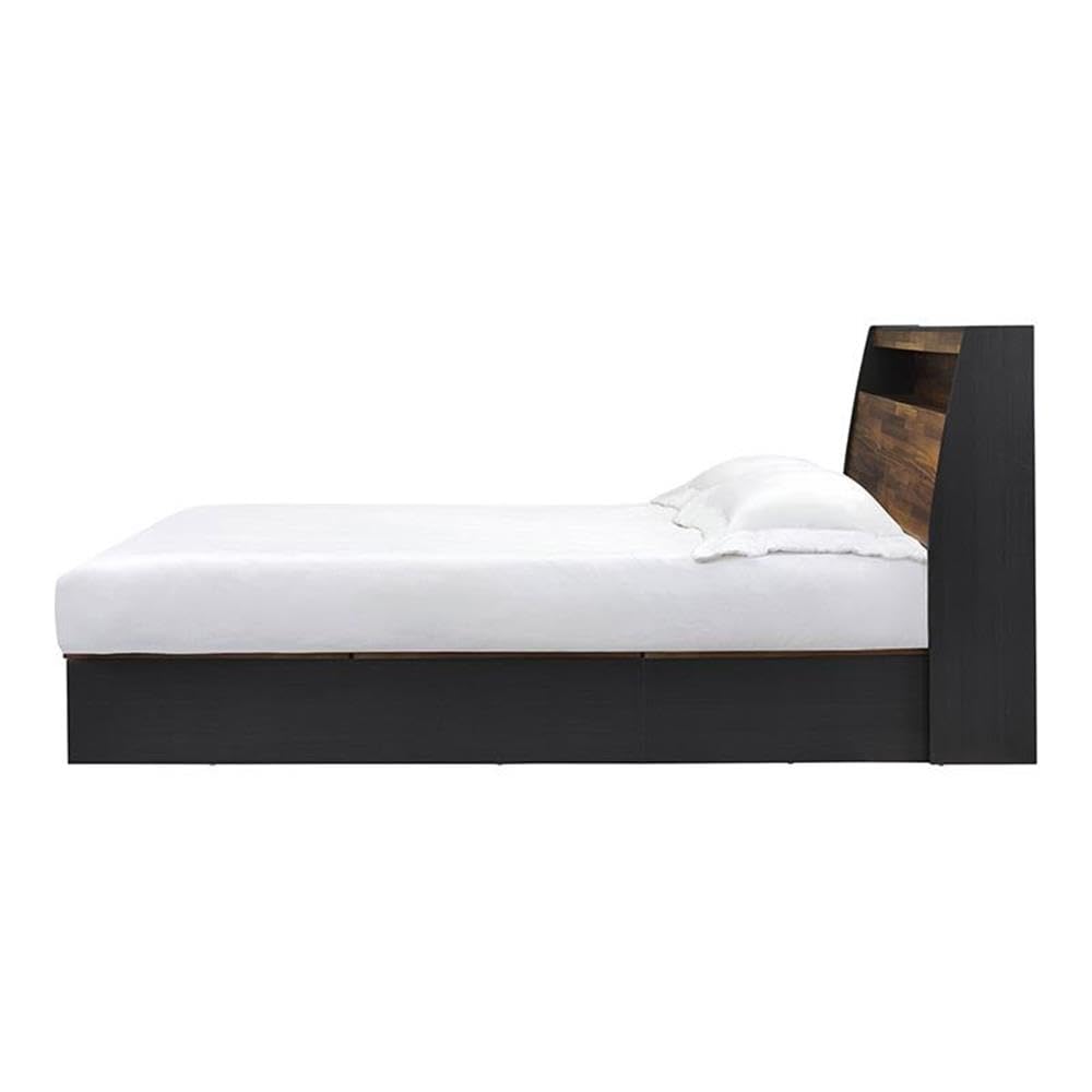 Acme Eos Solid Wood Queen Platform Bed Frame - Walnut & Black Finish - Modern Bedroom Furniture for Small Spaces & Master Suites