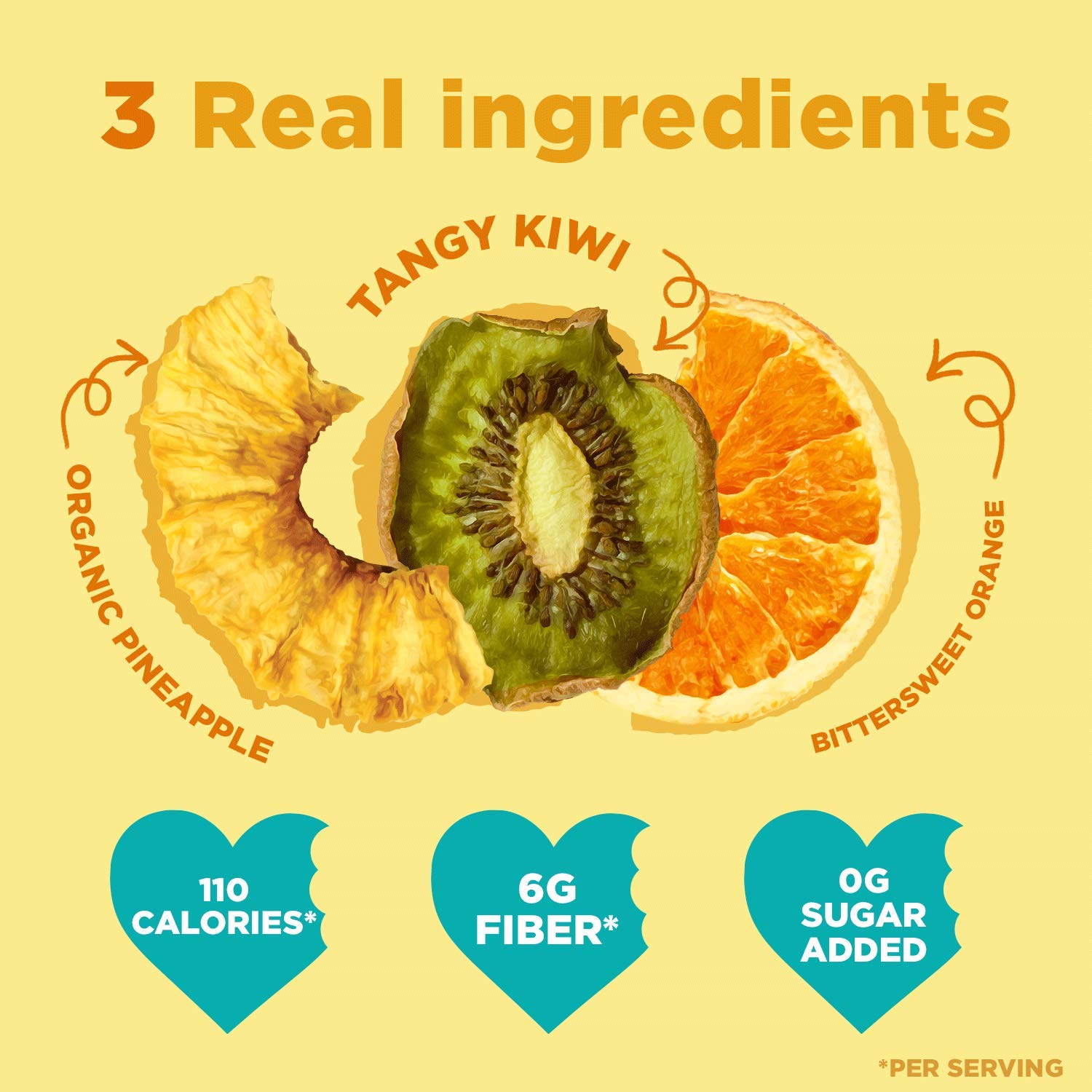 Organic Dried Fruit Snacks - Tropical Blend with Bittersweet Orange, Pineapple & Kiwi | Vegan, Paleo, Gluten-Free Superfood | Rich in Fiber & Vitamins A, C, E | 3oz (3 Pack) | Perfect for Healthy Snacking, Lunchboxes & On-the-Go Energy